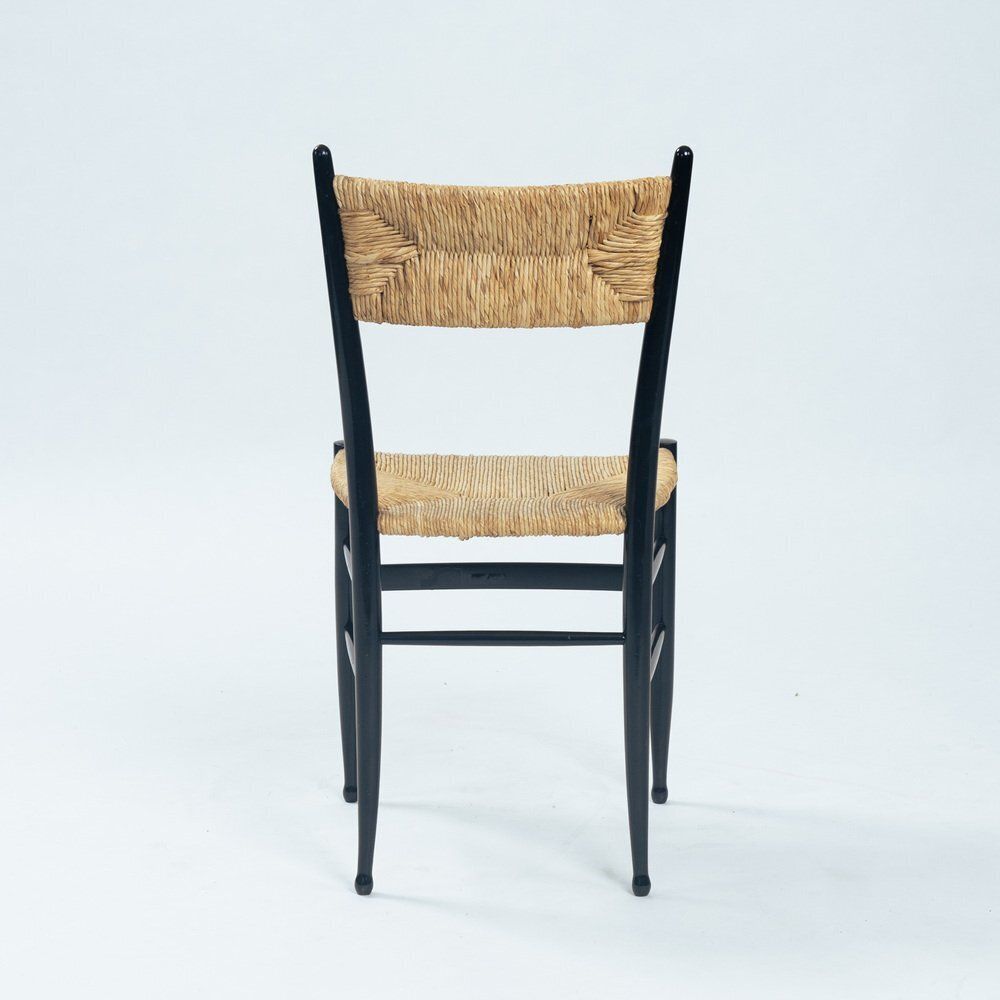 Spinetto Dining Chairs In Ebonised Straw By Chiavarine Fratelli, 1950s, Set Of 4 photo vintage