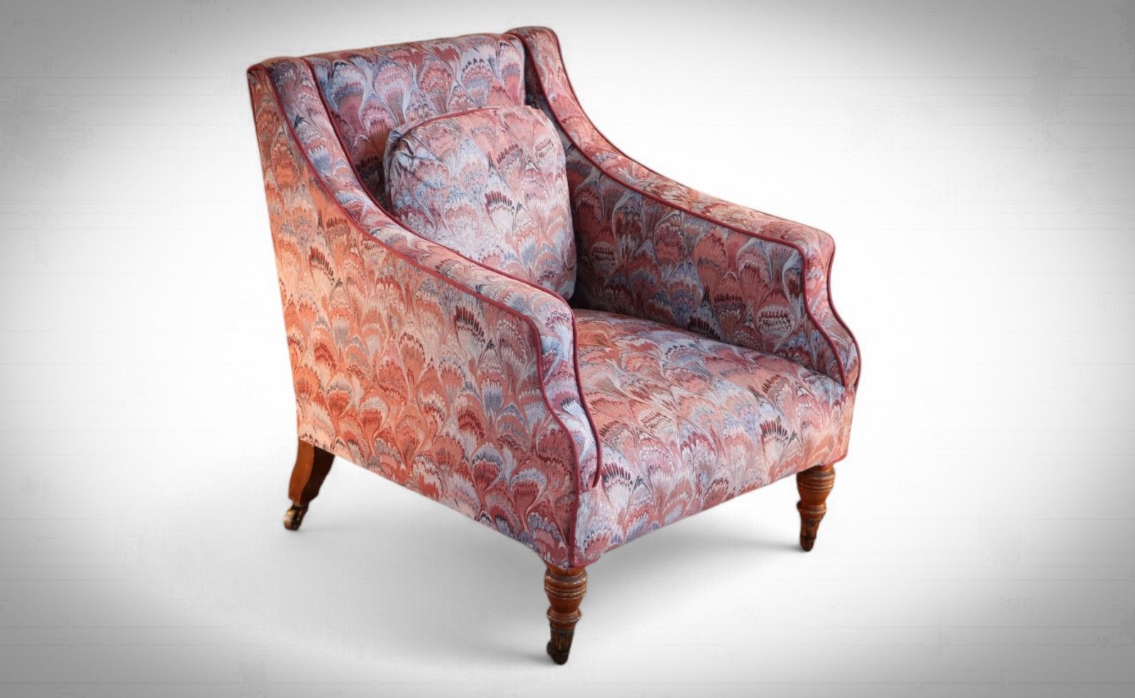 Howard & Sons Buttoned Georgian Open Armchair In Pecock Tail Abstract Fabric