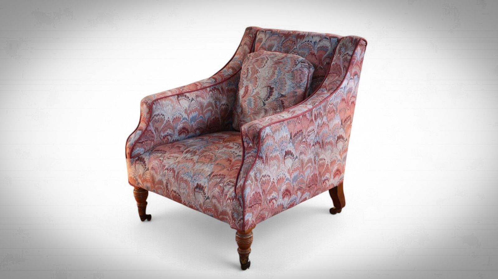 Howard & Sons Buttoned Georgian Open Armchair In Pecock Tail Abstract Fabric photo for sale