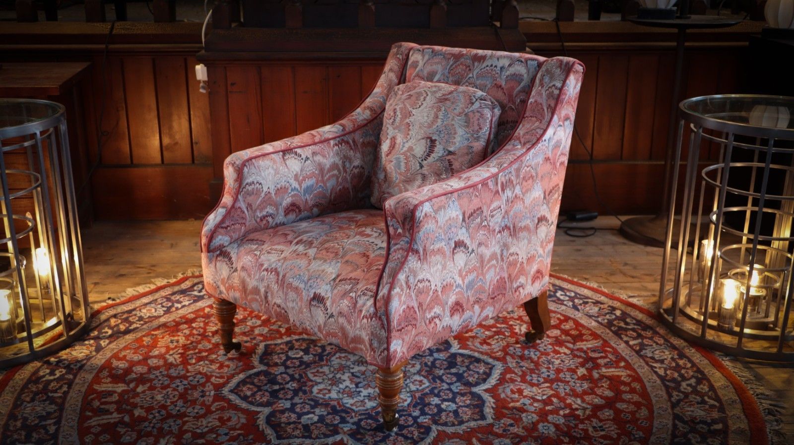 Furniture Howard & Sons Buttoned Georgian Open Armchair In Pecock Tail Abstract Fabric photo
