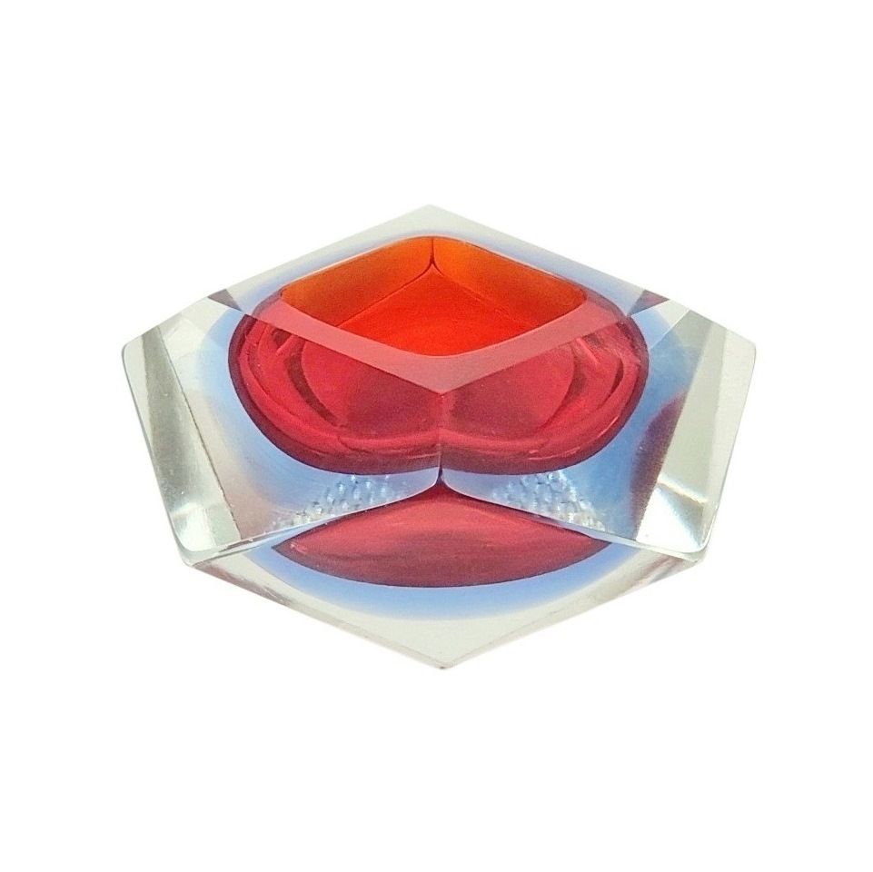 Diamantvormige Murano Sommerso Glazen Asbak/Vide Poche Van Flavio Poli Voor Seguso, Italië, Jaren 1960/1970