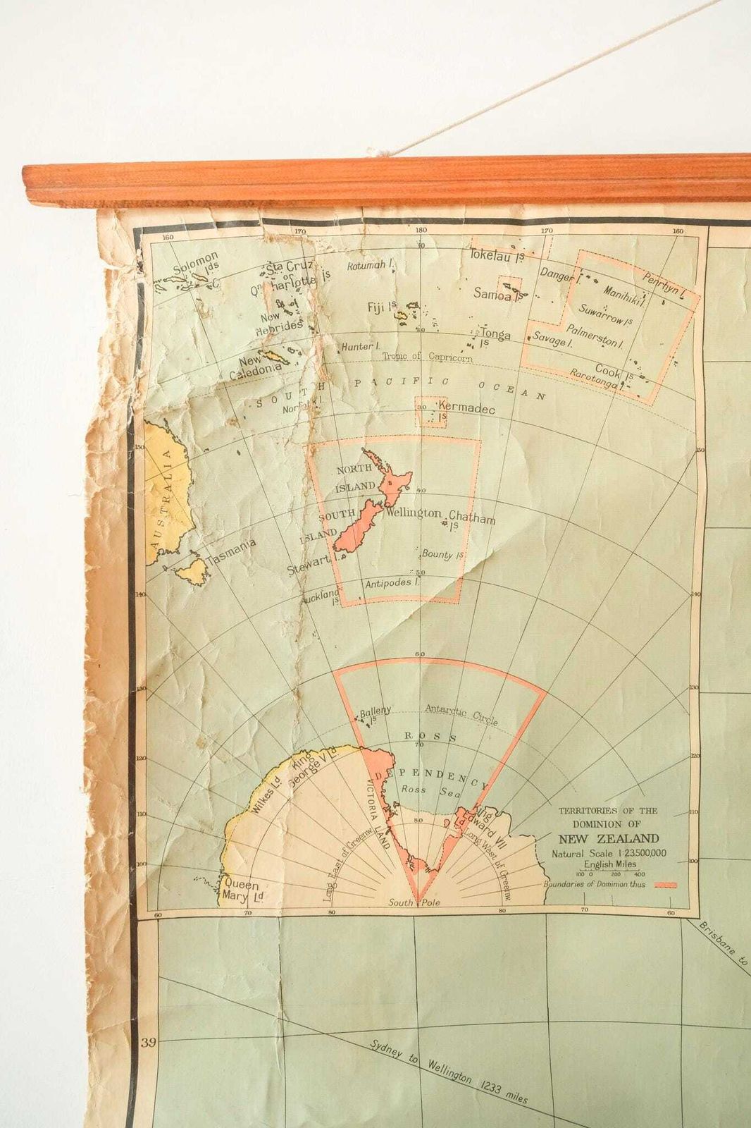 Original 1950s Vintage Mid Century British Educational School Wall Chart New Zealand Map Beautiful W Ak Johnston photo vinterior