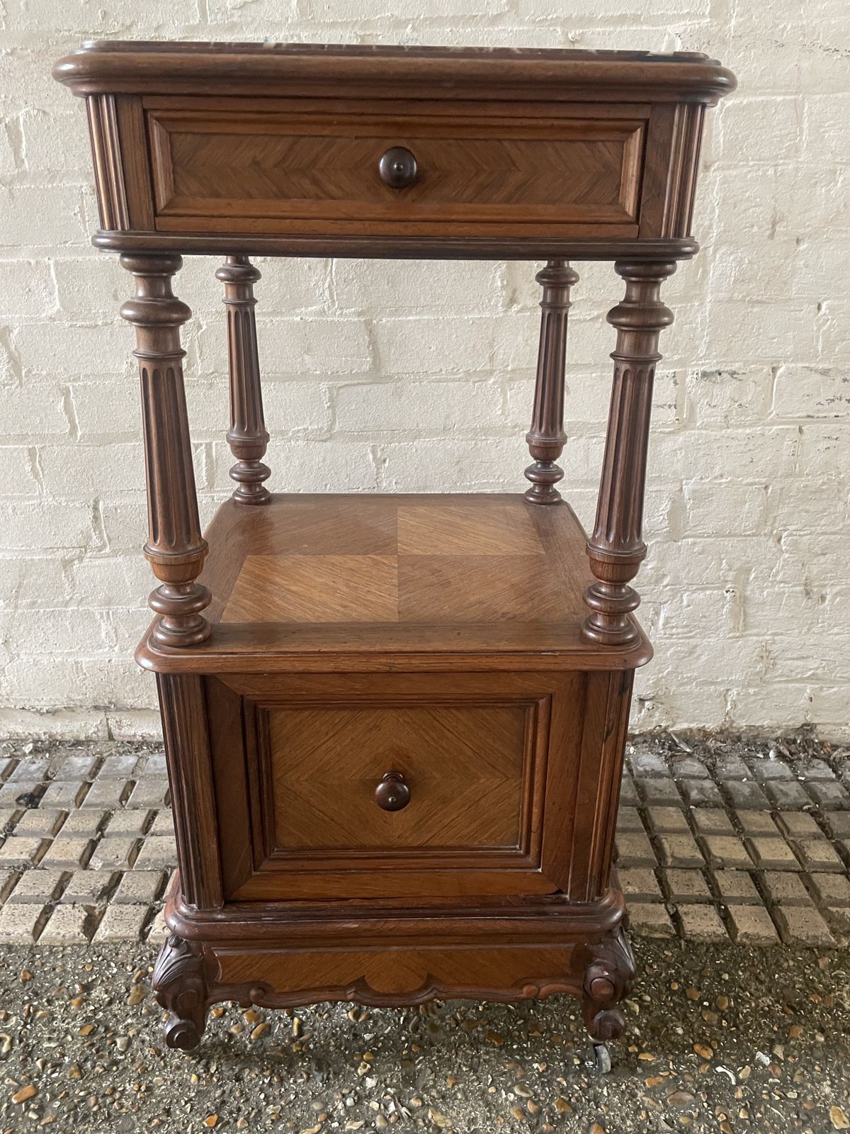 Antique French Walnut And Rouge Marble  Bedside Cabinet photo for sale