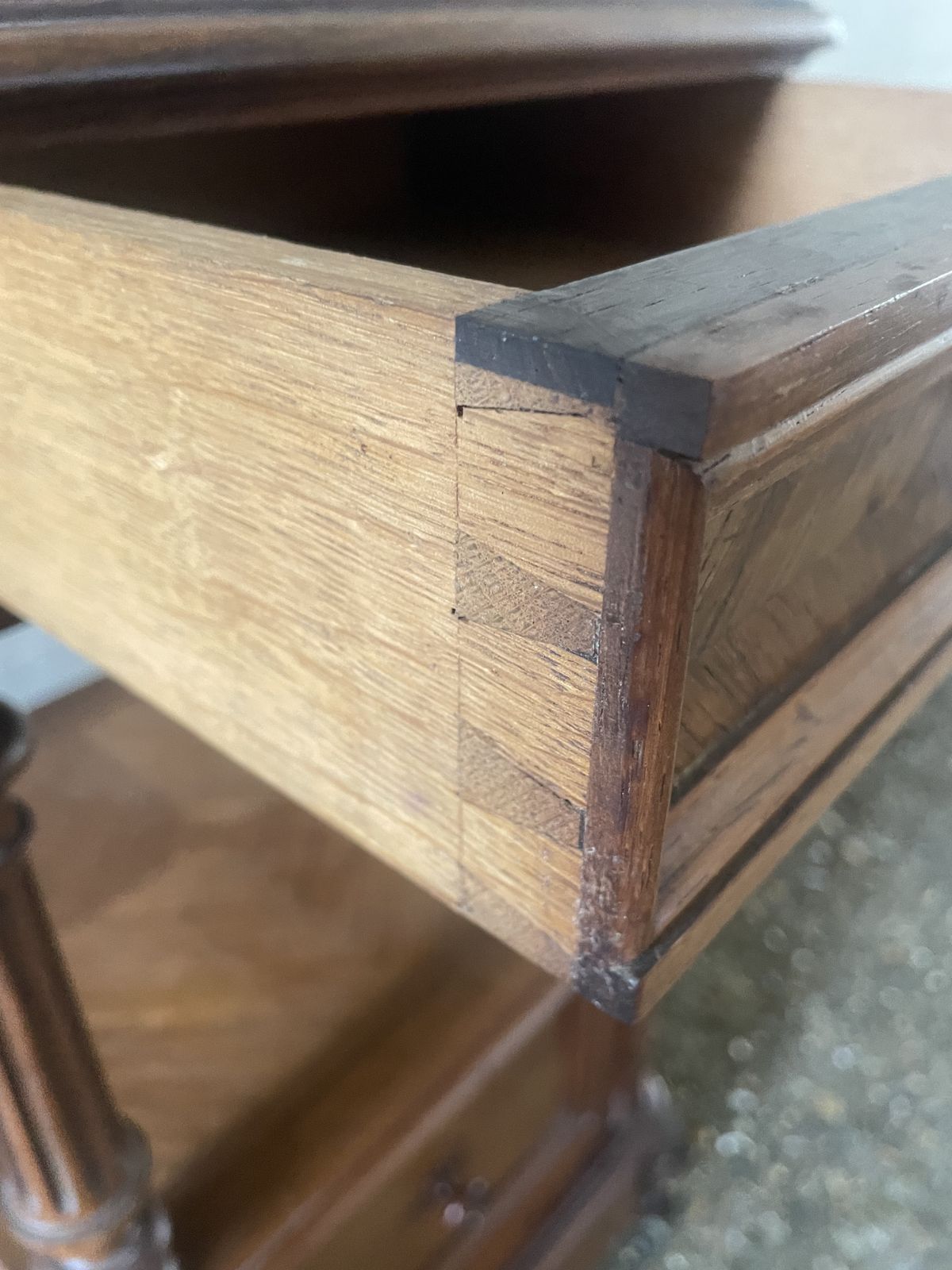 photo for sale Antique French Walnut And Rouge Marble  Bedside Cabinet