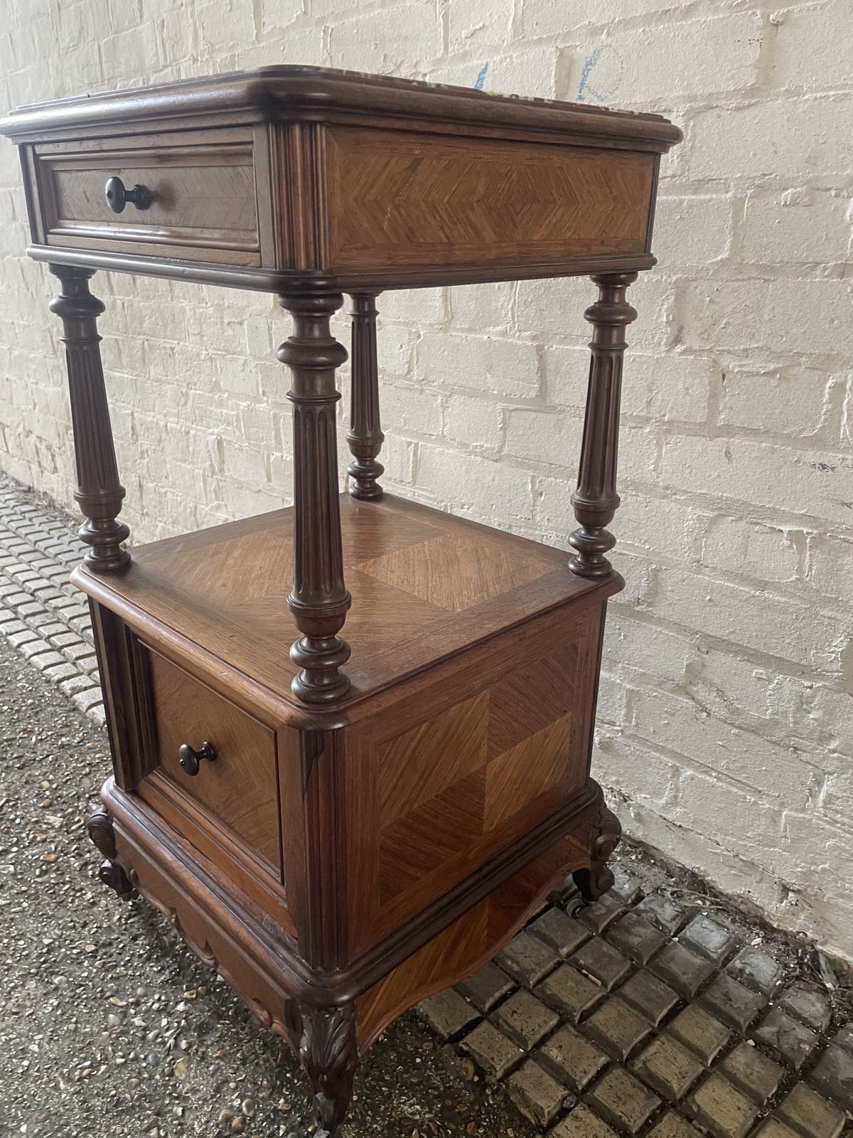 photo buy Antique French Walnut And Rouge Marble  Bedside Cabinet