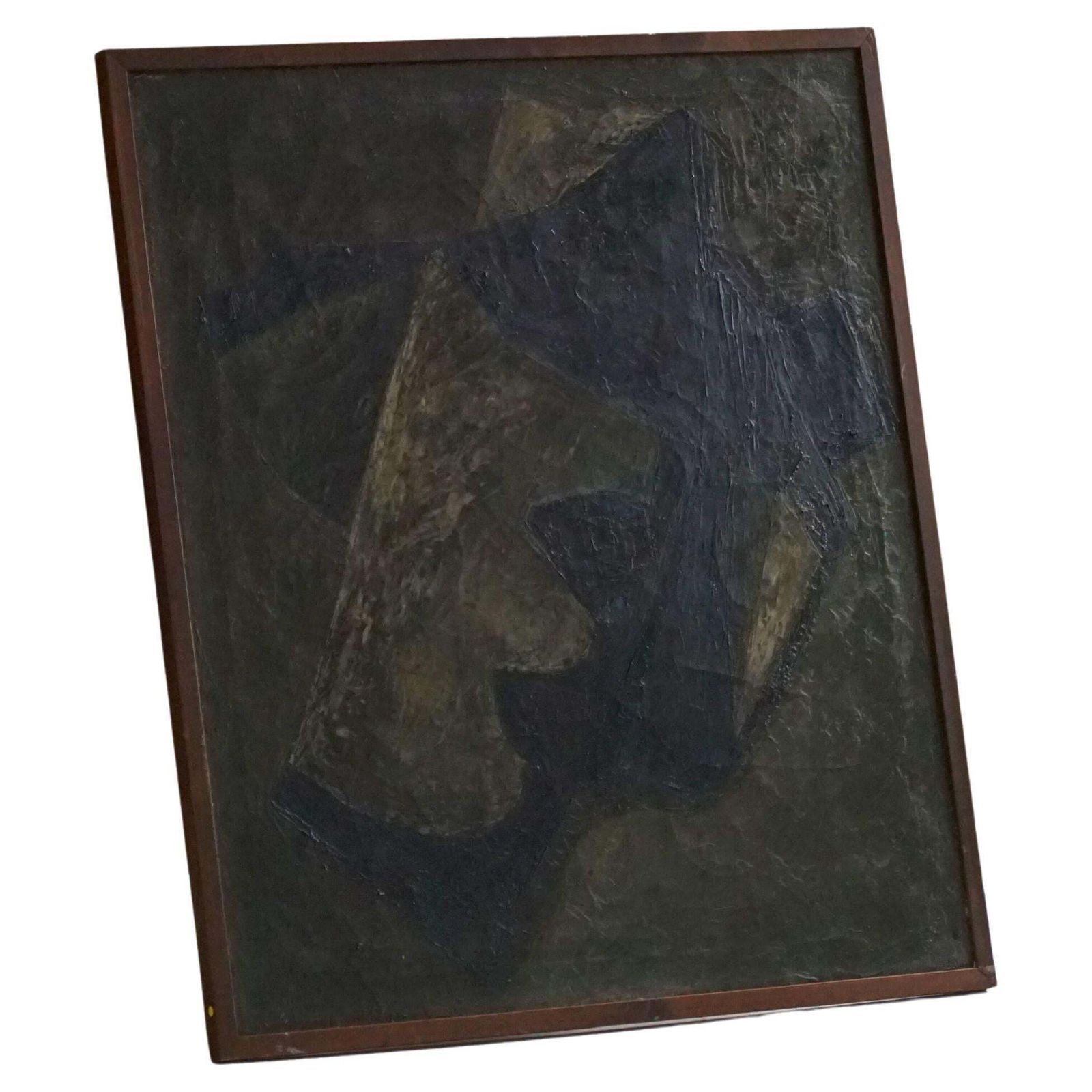 Abstract Mid Century Oil Pastel Painting Danish Artist Patinated Wood Frame