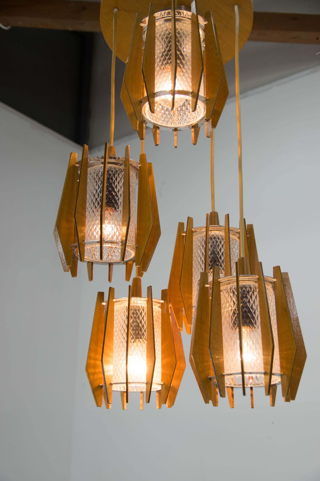 photo furniture 1970s Czechoslovakian Chandelier & Wall Lamp By Dřevo Humpolec