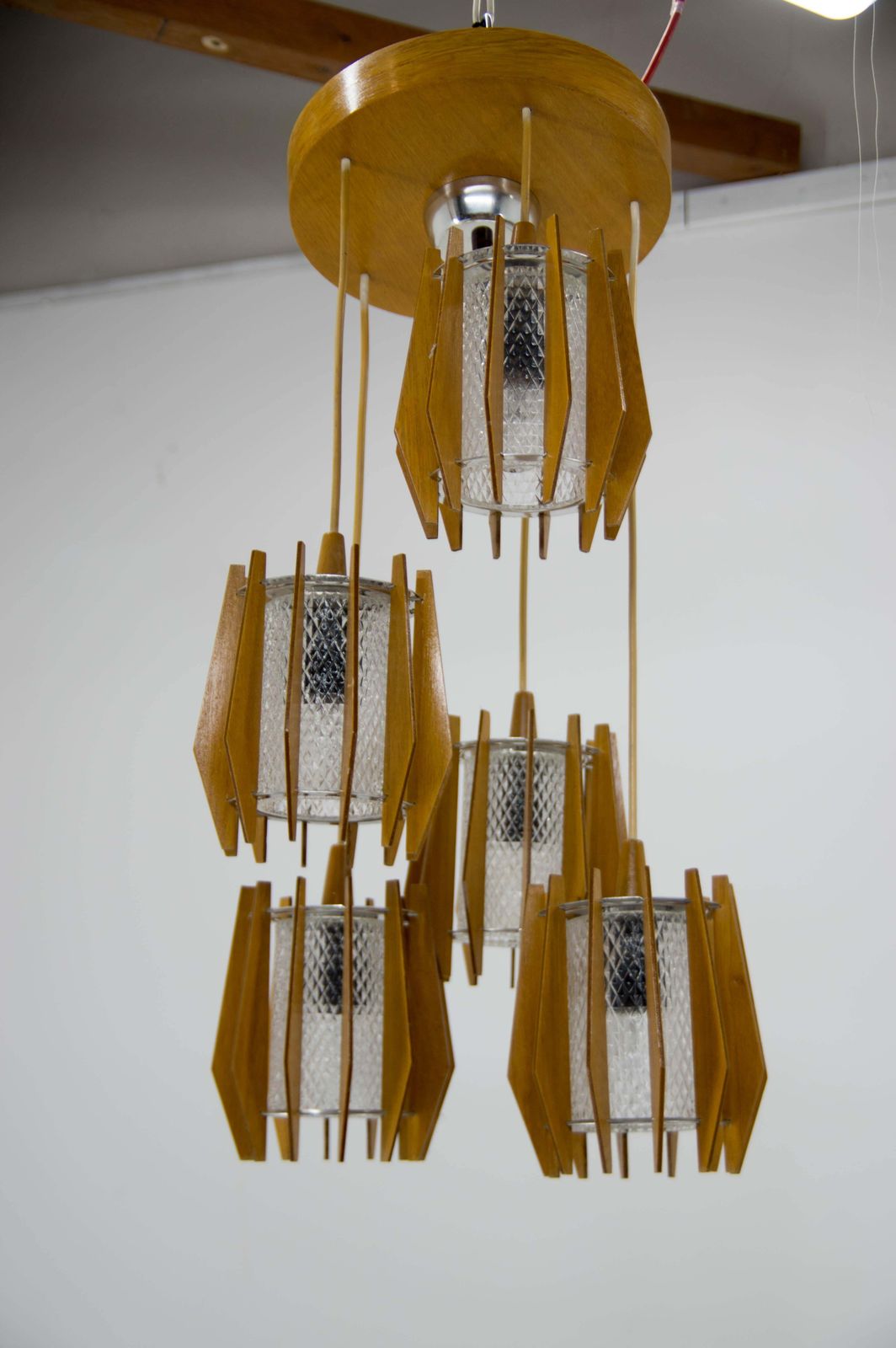 Lighting 1970s Czechoslovakian Chandelier & Wall Lamp By Dřevo Humpolec photo
