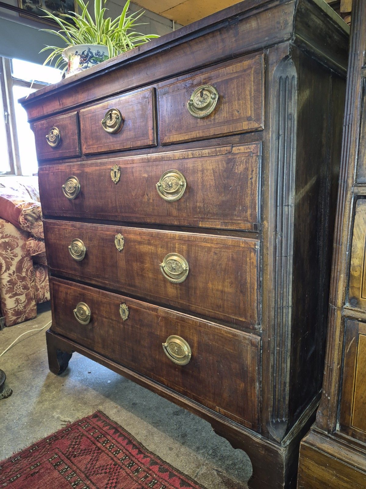 A Great George II Crossbanded Figured Walnut Chest Of Drawers On Bracket Feet photo for sale