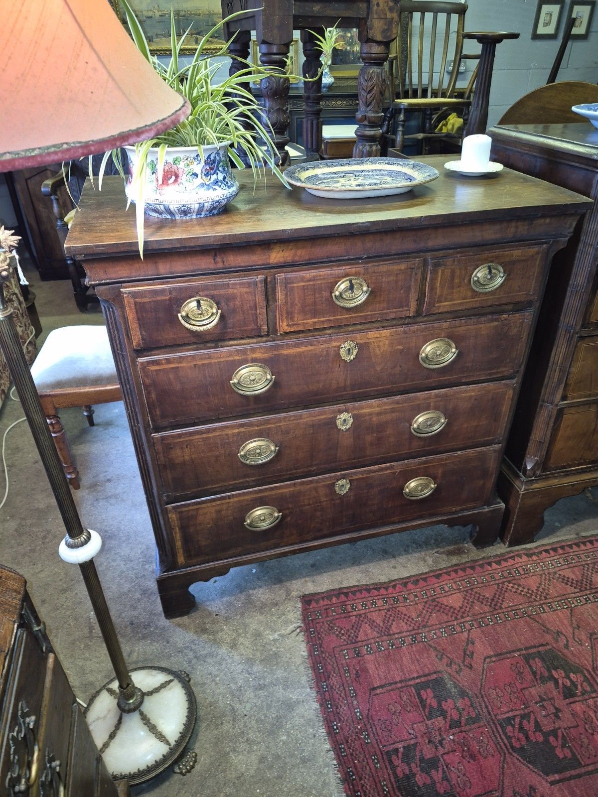 A Great George II Crossbanded Figured Walnut Chest Of Drawers On Bracket Feet photo buy