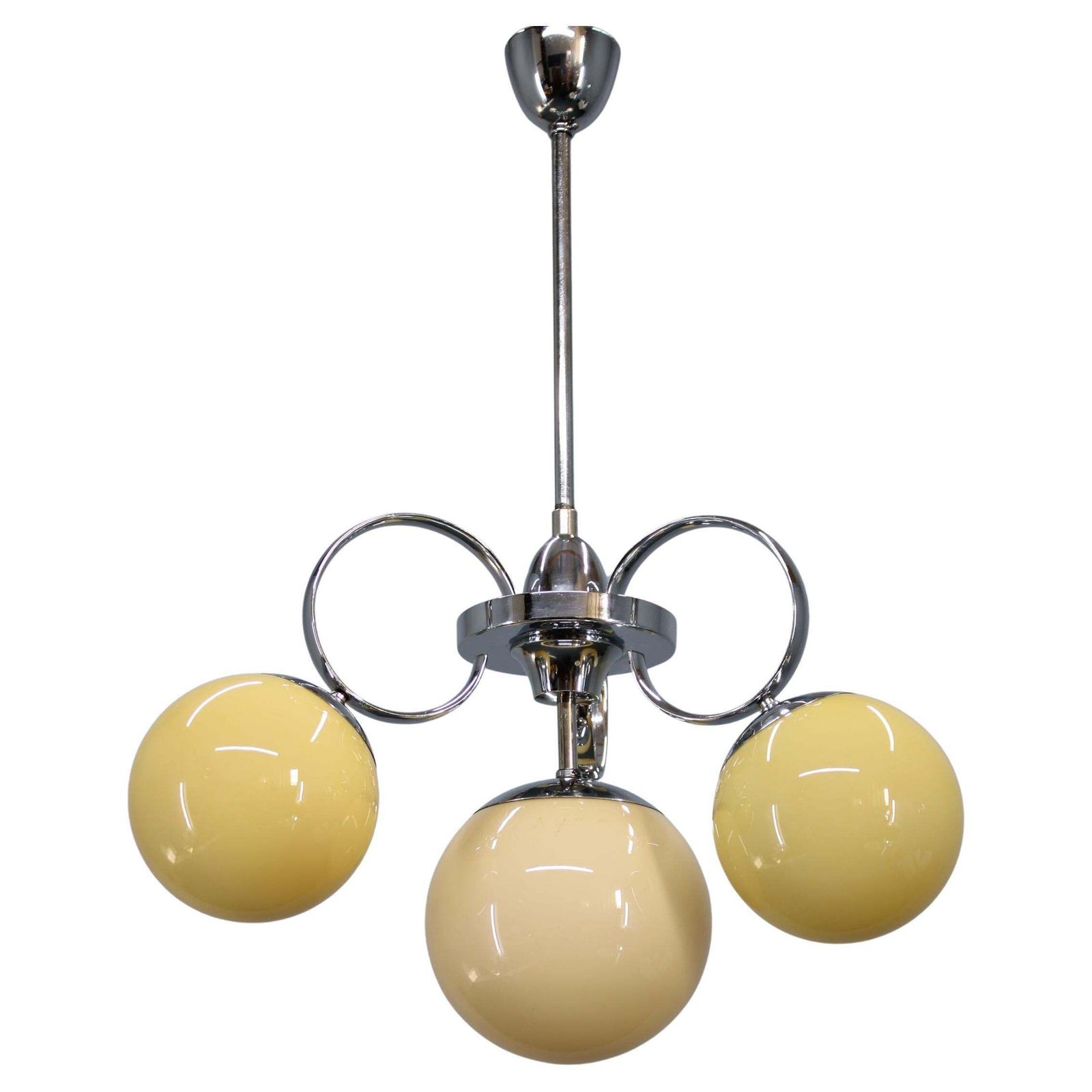 Art Deco Chrome And Champagne Glass Chandelier, Czechoslovakia, 1930s