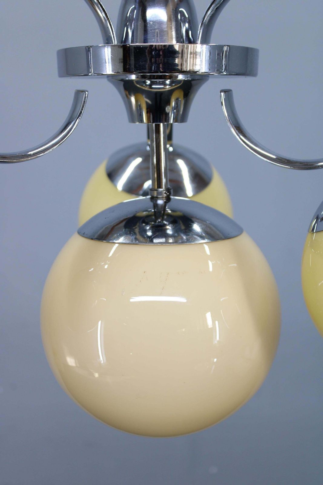 Art Deco Chrome And Champagne Glass Chandelier, Czechoslovakia, 1930s photo 900.0
