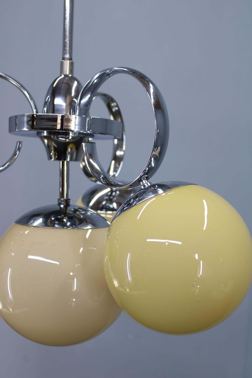 Art Deco Chrome And Champagne Glass Chandelier, Czechoslovakia, 1930s photo buy