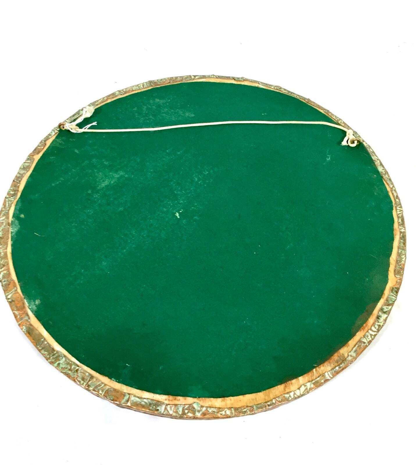 Home Decor Antique Arts & Crafts Copper Metal Circular Wall Hanging Mirror C.1920 photo