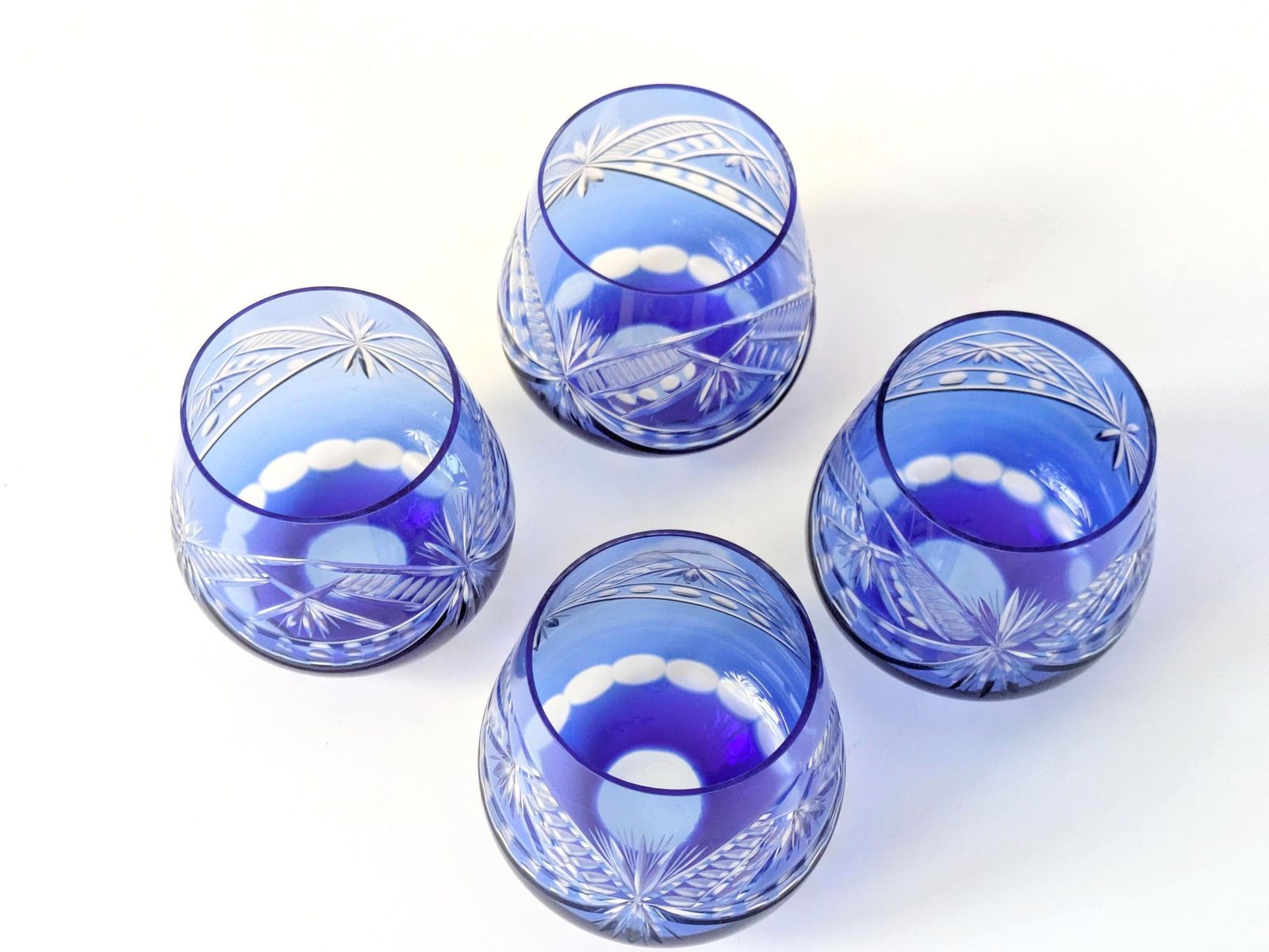 Vintage Cobalt Blue Cut Glass Goblets, Römer Style, Set Of 4 photo furniture