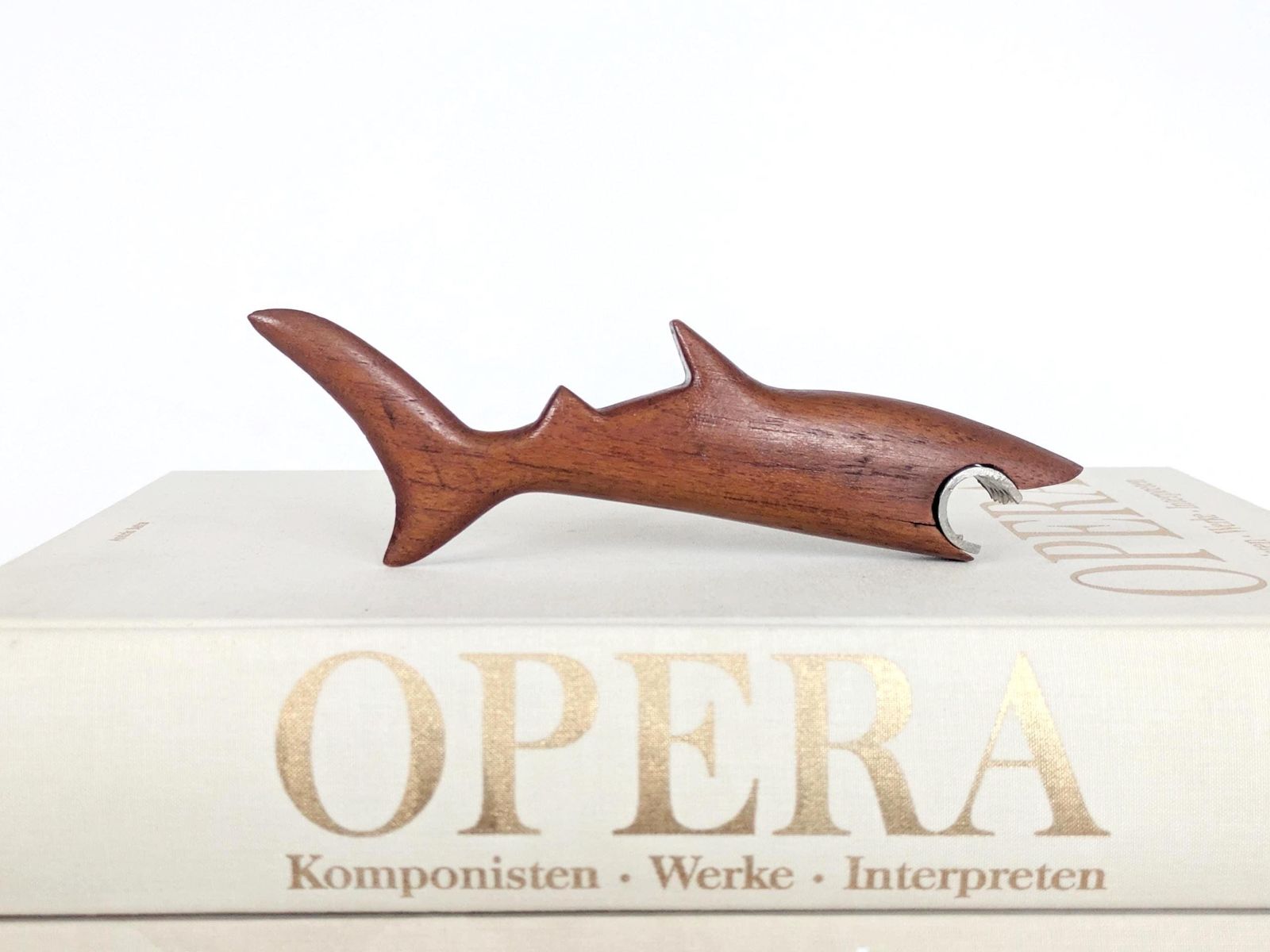 Midcentury Danish Teak Shark Bottle Opener, 1960s Sculptural Barware, Home Bar Gift photo furniture