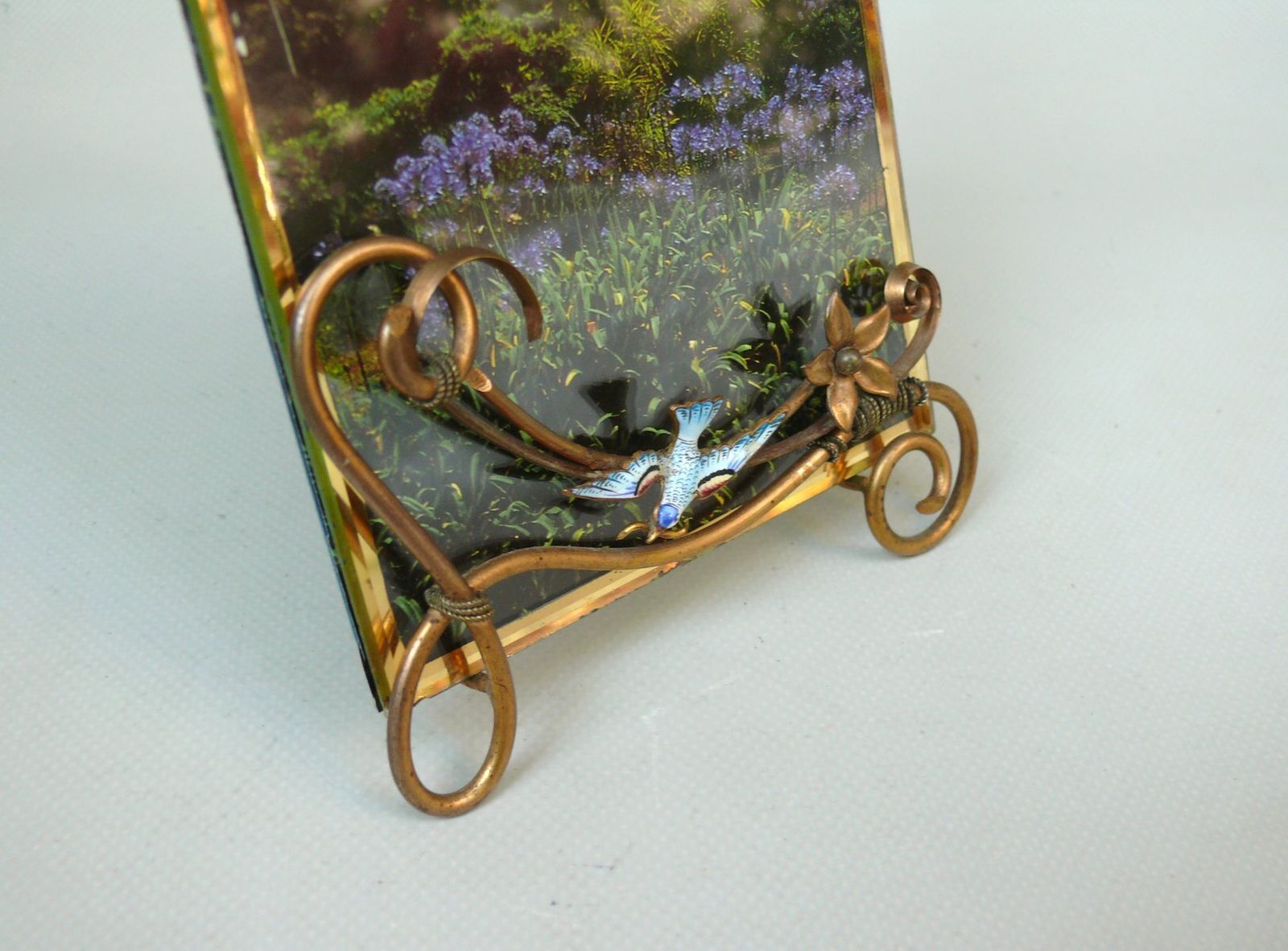 Art Nouveau Picture Frame With Seagull In Brass And Enamel, D.R.G.M, Germany photo vinterior