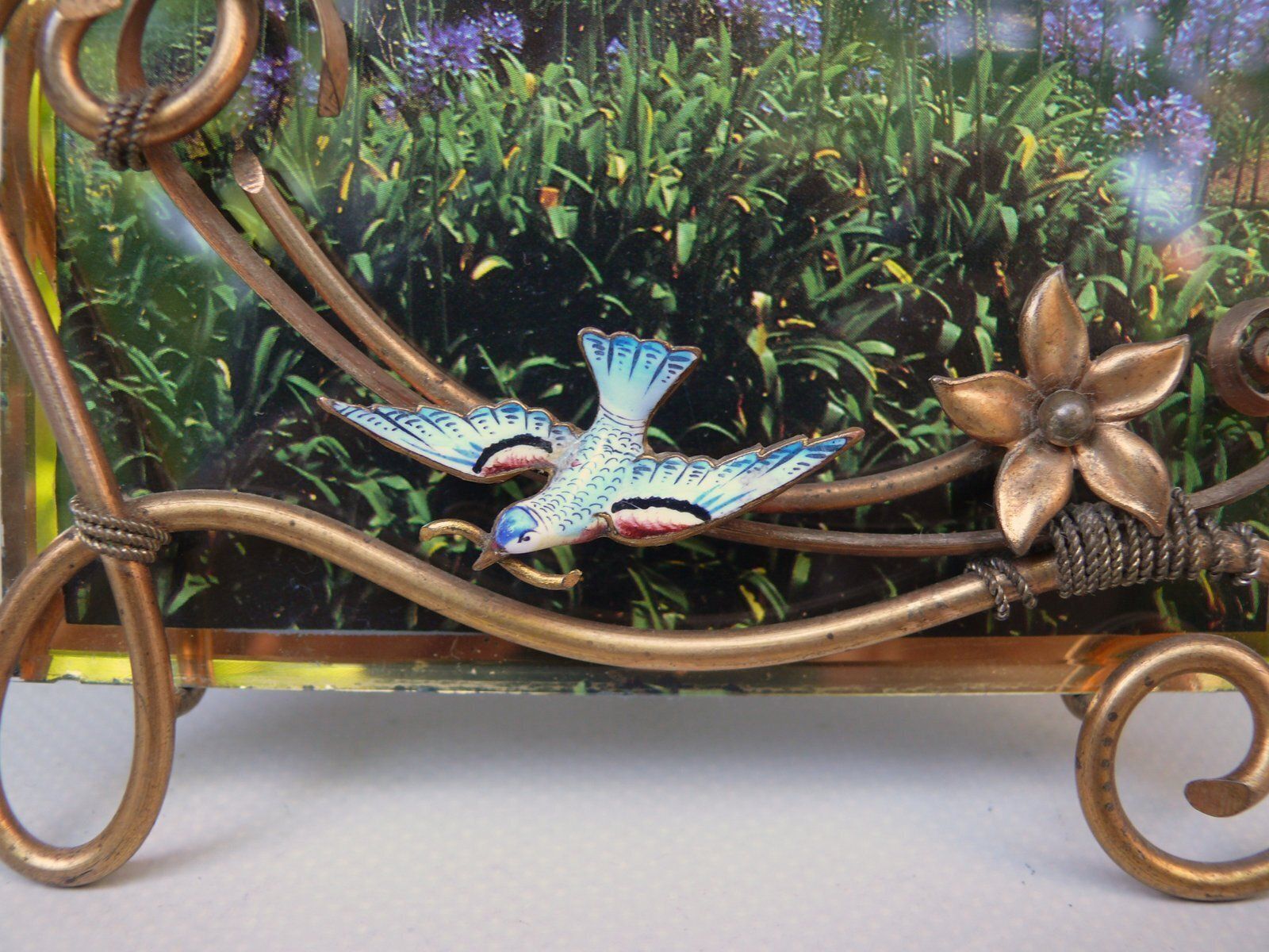 photo furniture Art Nouveau Picture Frame With Seagull In Brass And Enamel, D.R.G.M, Germany