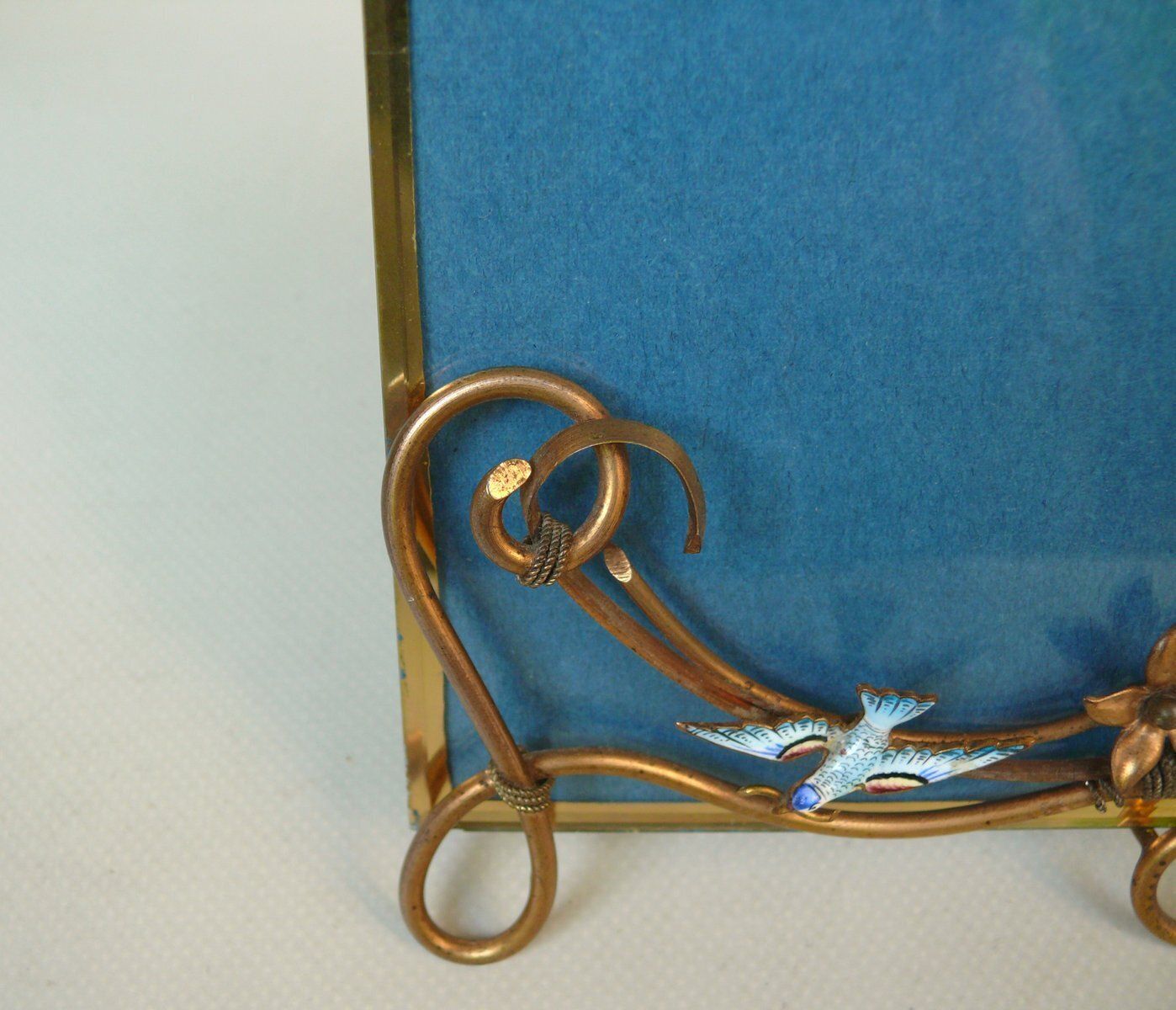 Home Decor Art Nouveau Picture Frame With Seagull In Brass And Enamel, D.R.G.M, Germany photo