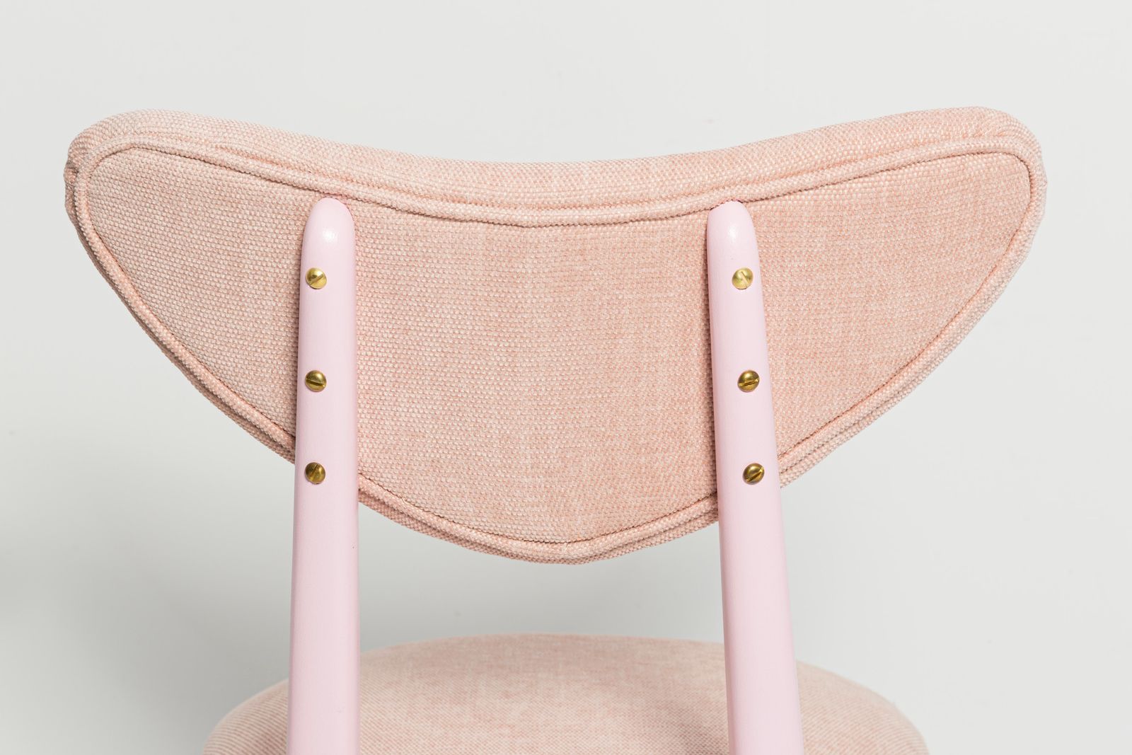 Six Mid Century Heart Chairs, Light Pink Chenille, Pink Wood, Europe, 1960s photo vintage
