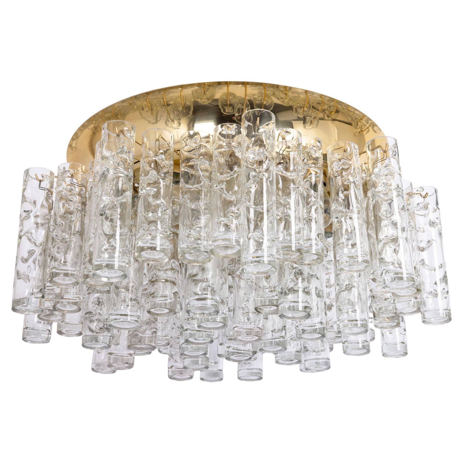 Stunning Large Murano Glass Tubes Flushmount Brass By Doria, Germany, 1960s