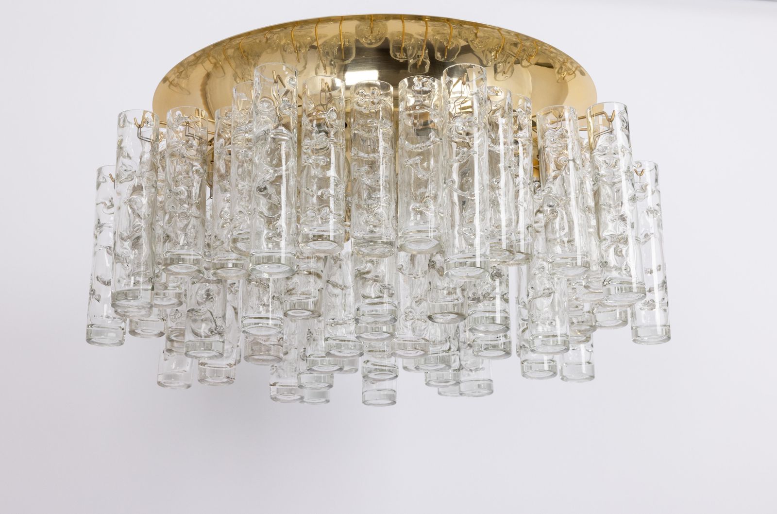 Stunning Large Murano Glass Tubes Flushmount Brass By Doria, Germany, 1960s photo for sale