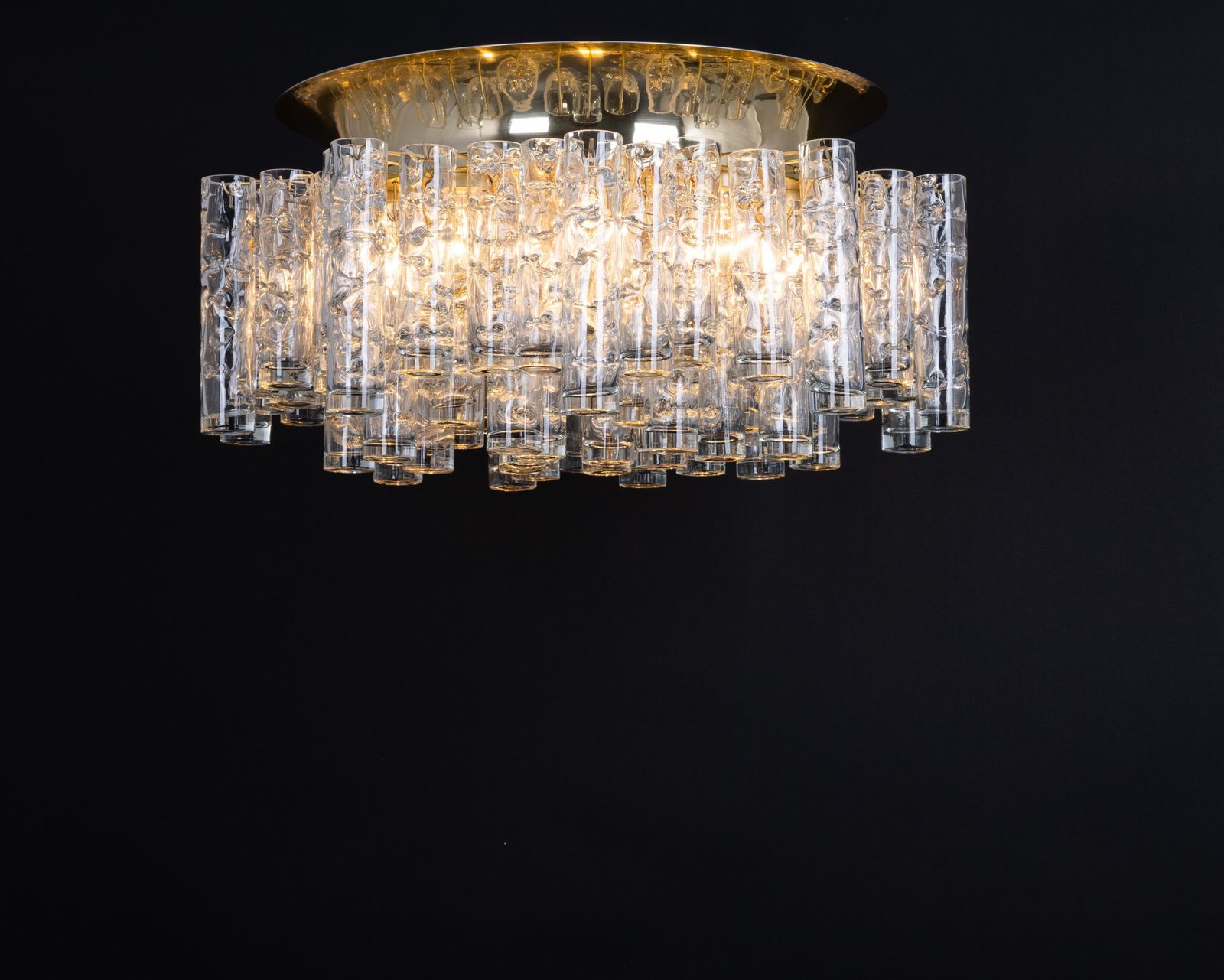 photo vinterior Stunning Large Murano Glass Tubes Flushmount Brass By Doria, Germany, 1960s