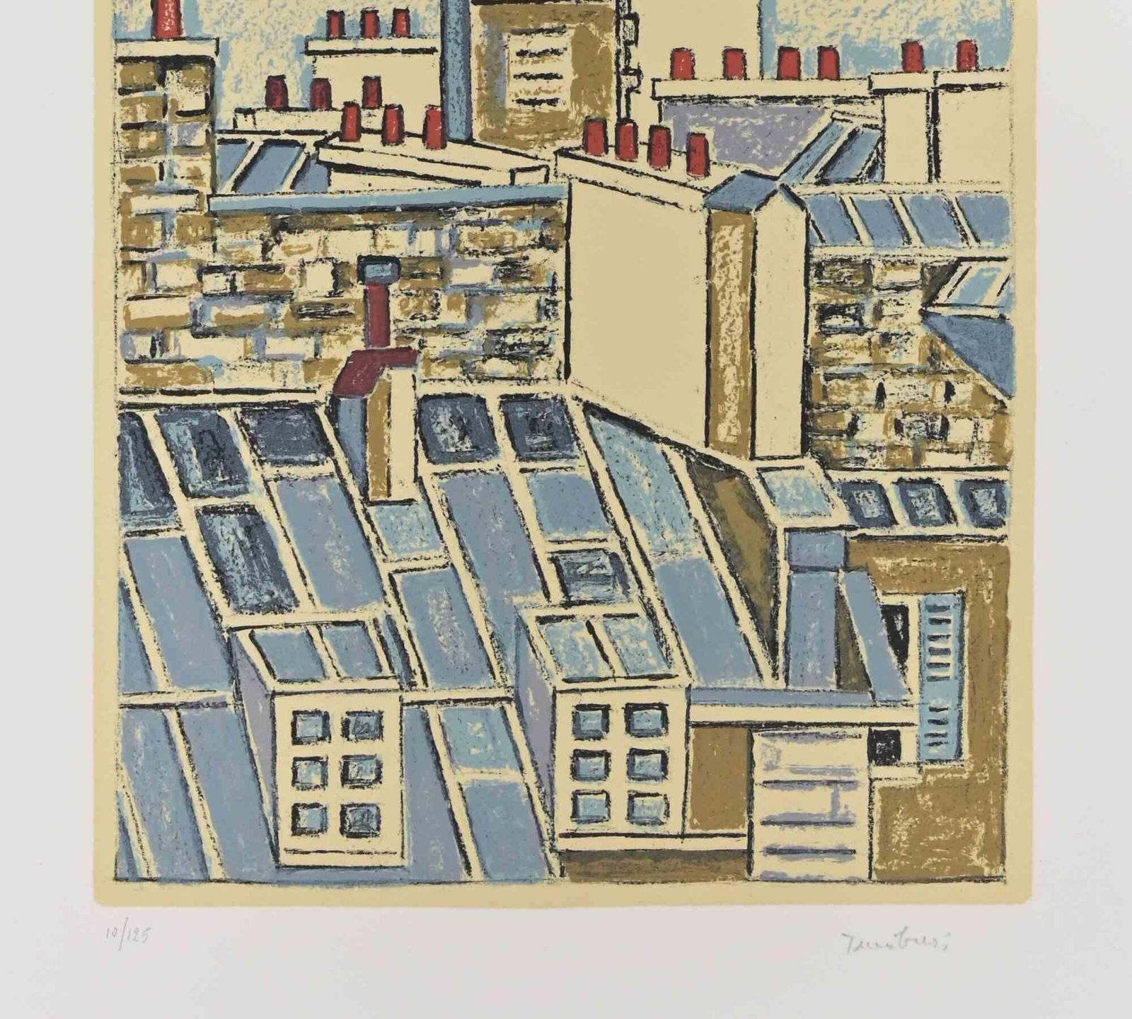 Orfeo Tamburi Roofs In Paris   Lithograph By Orfeo Tamburi   1980s 1980s photo furniture