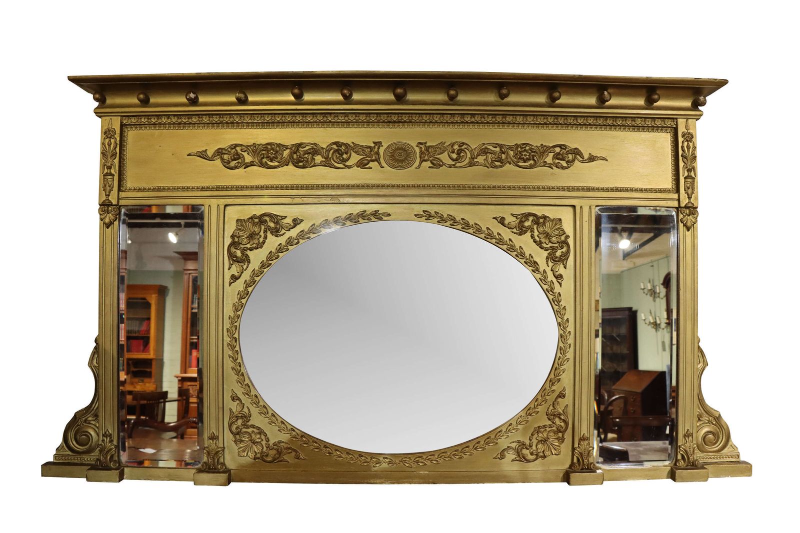 Fine Regency Gilt Overmantel Mirror With Laurel Wreath And Griffin Frieze, Circa 1830 photo Home Decor