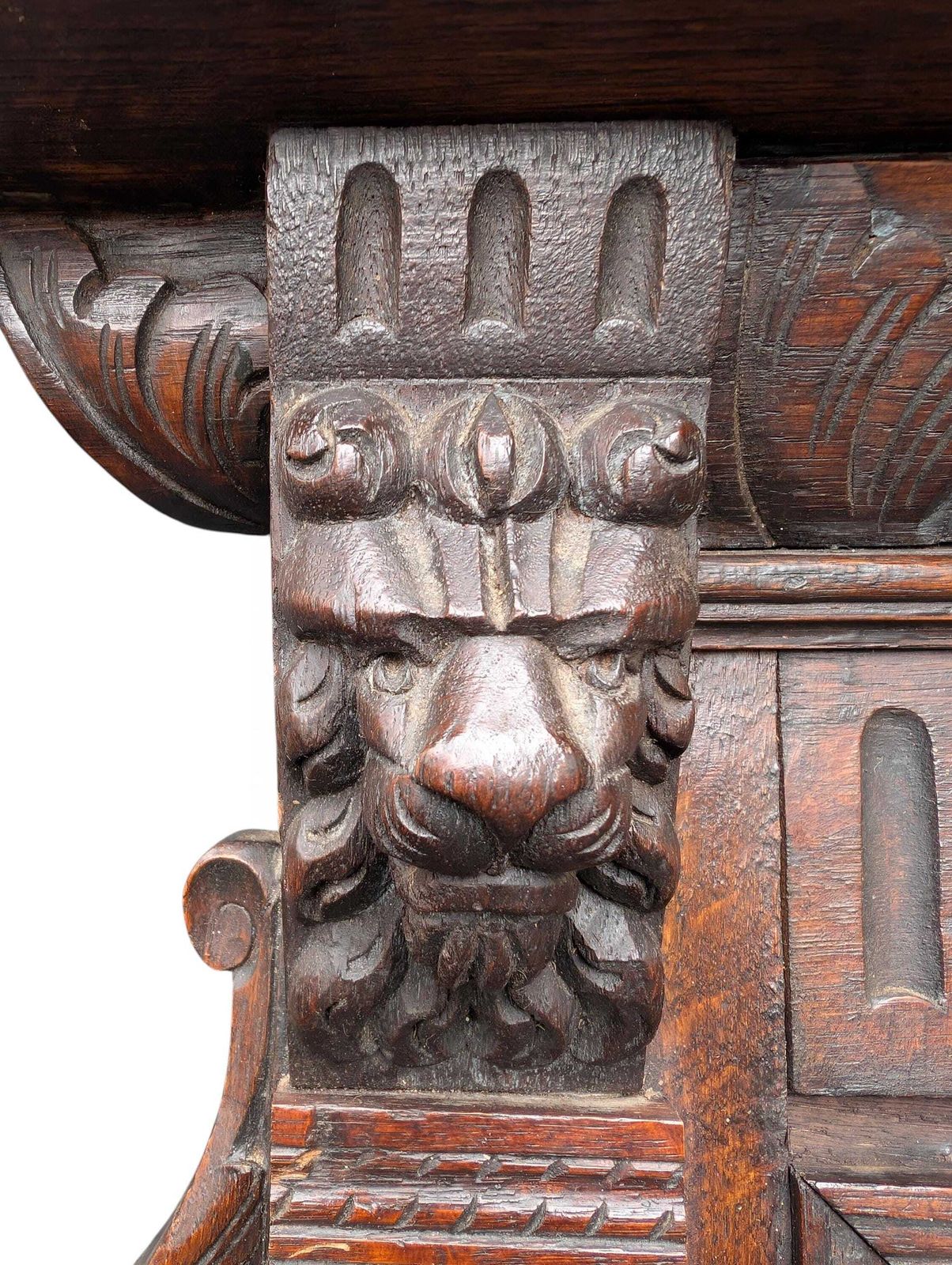 Antique 19th Century Renaissance Revival Carved Oak Wall Coat Rack photo vinterior
