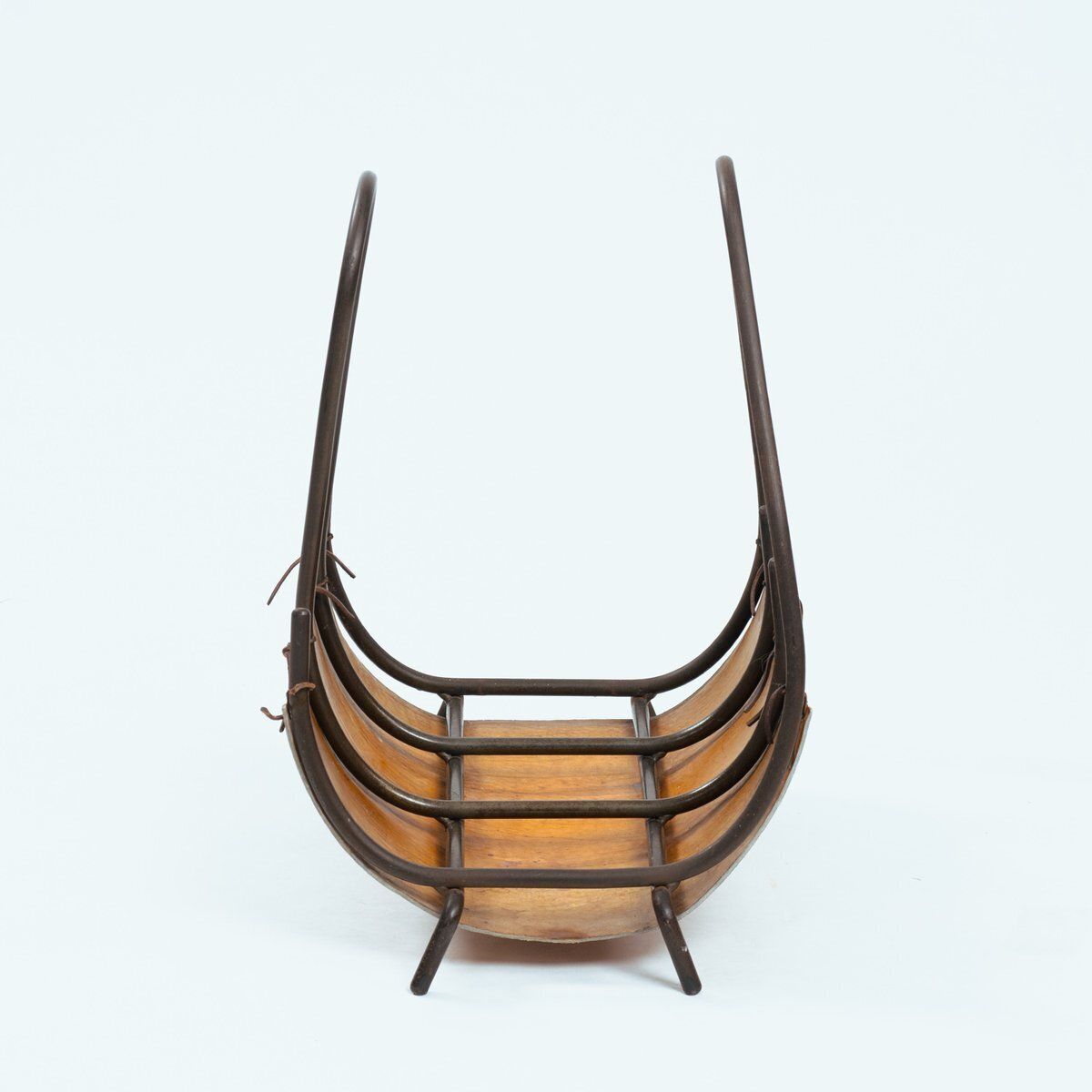 Home Decor Leather And Steel Log Basket In Black Steel And Tan Leather With Asymmetric Handles, Spain, 1960s photo