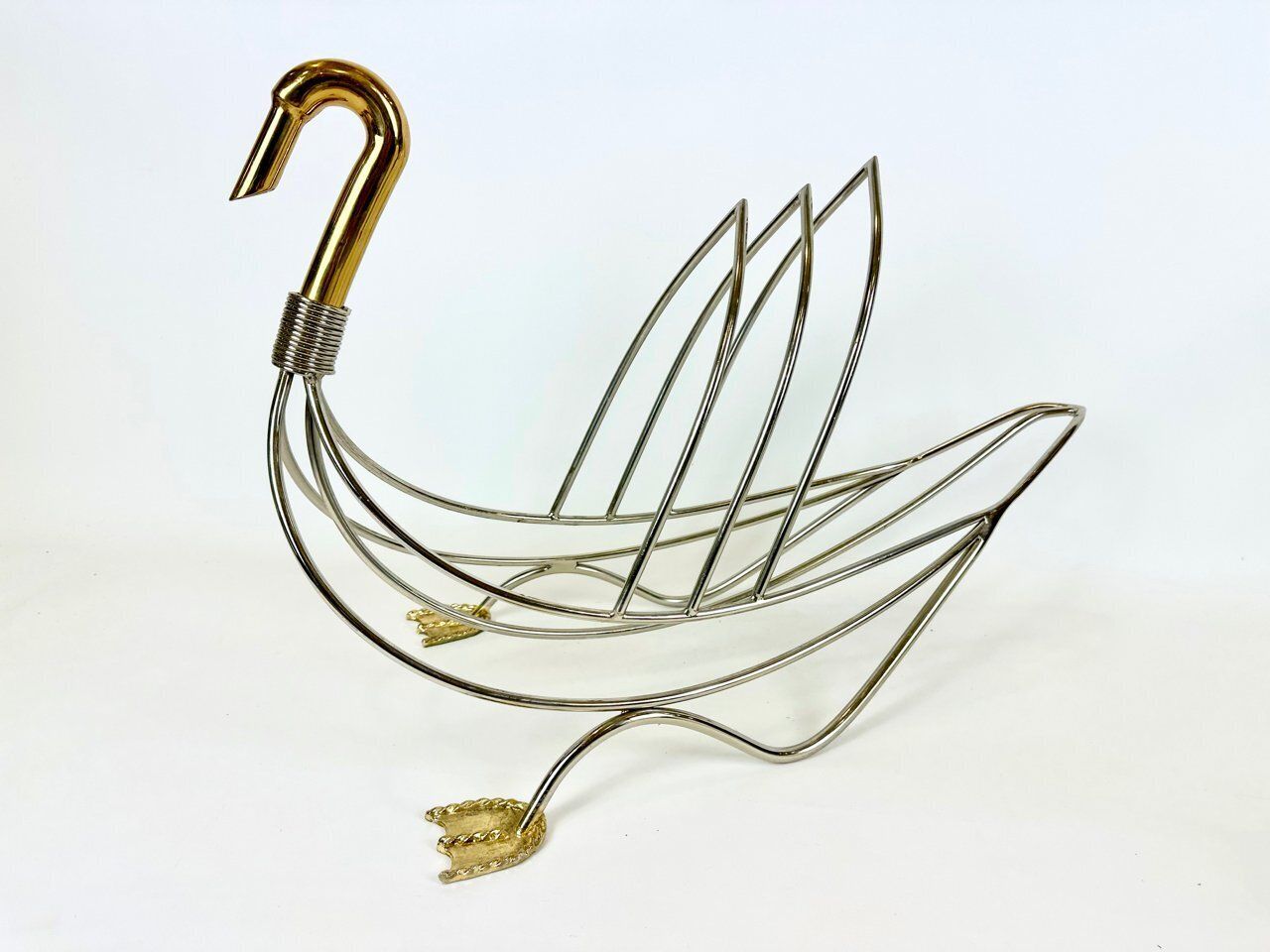 Regency Swan Chrome And Brass Magazine Rack, 1970s