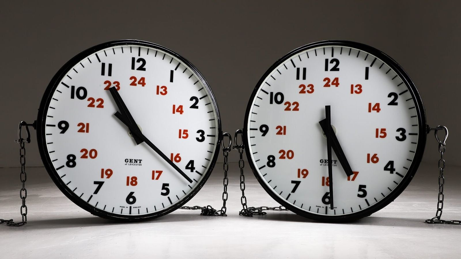 Pair Of Large Double Sided Illuminated Gents Of Leicester Station Clocks photo 3236.0