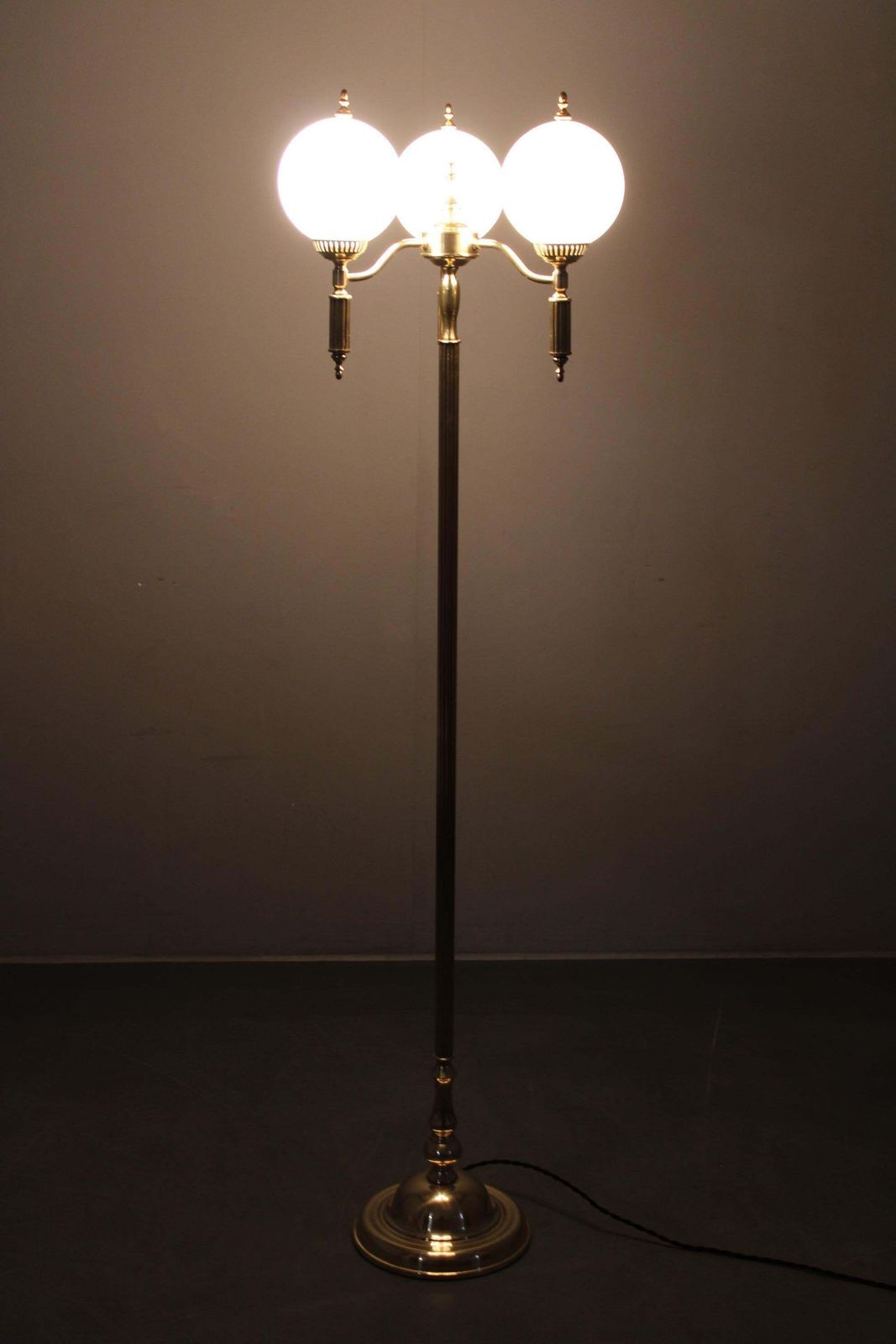 592.0 1970s Czechoslovak Floor Lamp In Brass With Milky Glass Shades photo