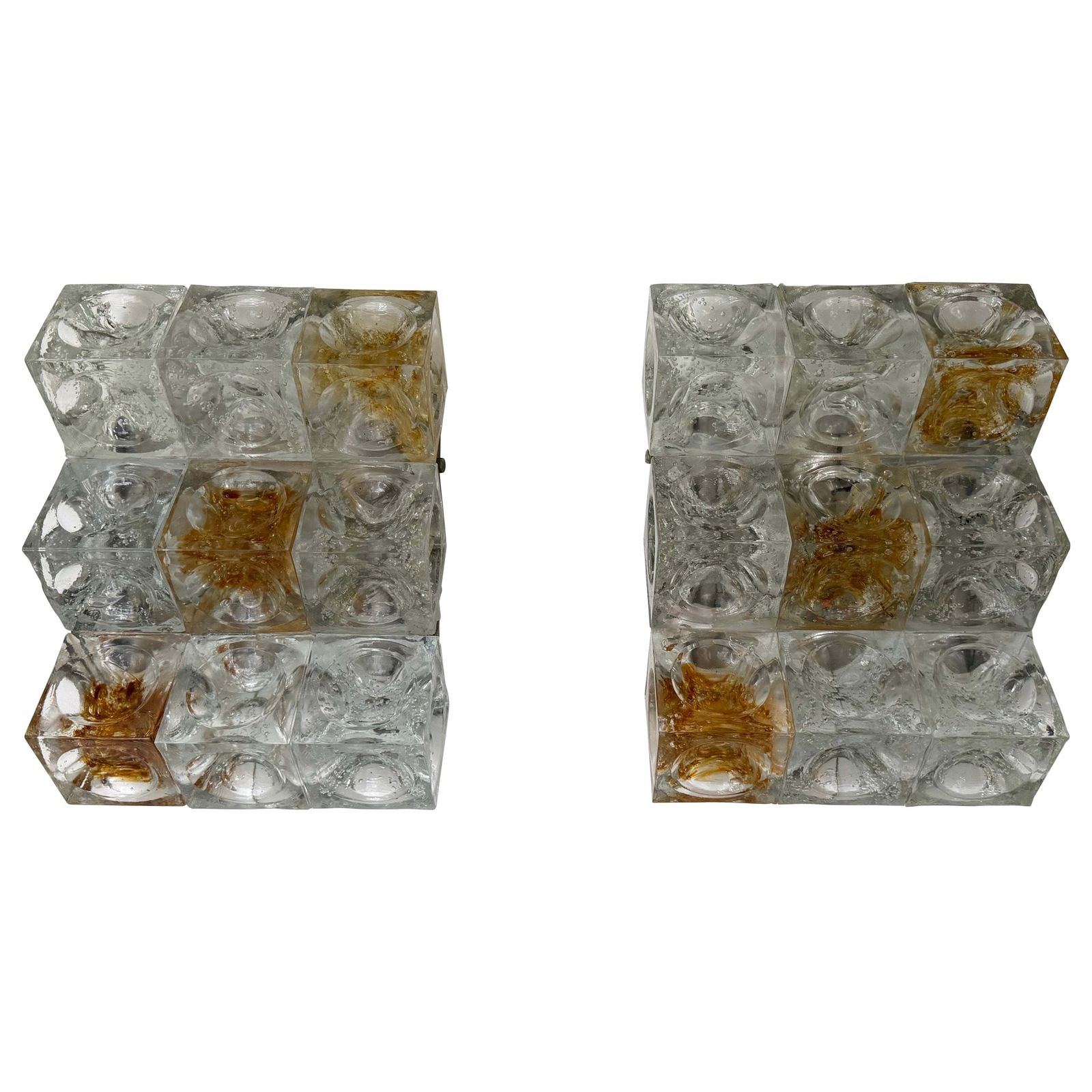 Pair Of Glass Cube Stairs Metal Sconces By Poliarte, Italy, 1970s photo vinterior