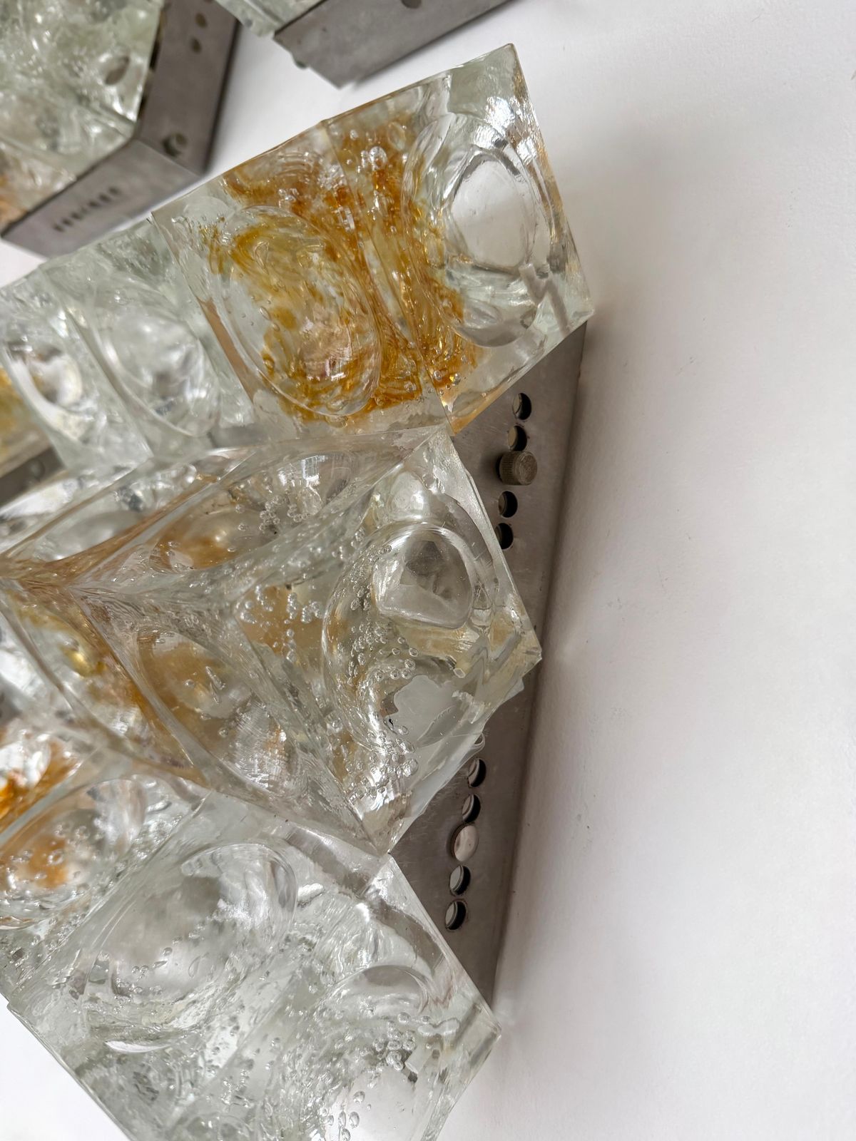 photo furniture Pair Of Glass Cube Stairs Metal Sconces By Poliarte, Italy, 1970s