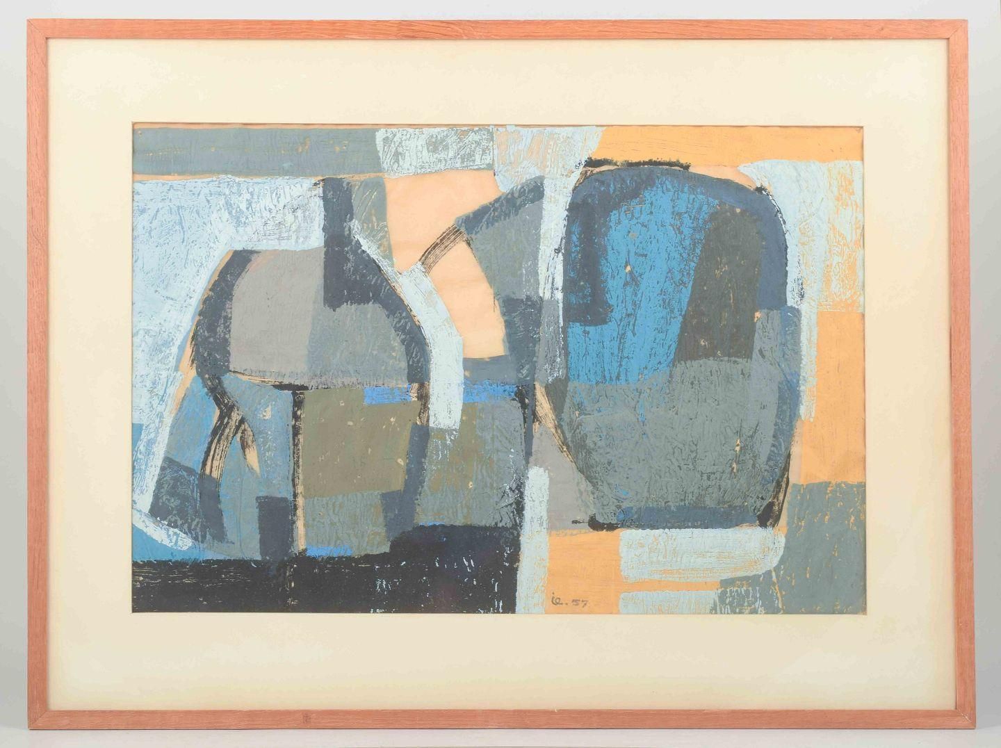Unknown Scandinavian Artist. Abstract Composition. Mixed Media On Paper. photo furniture