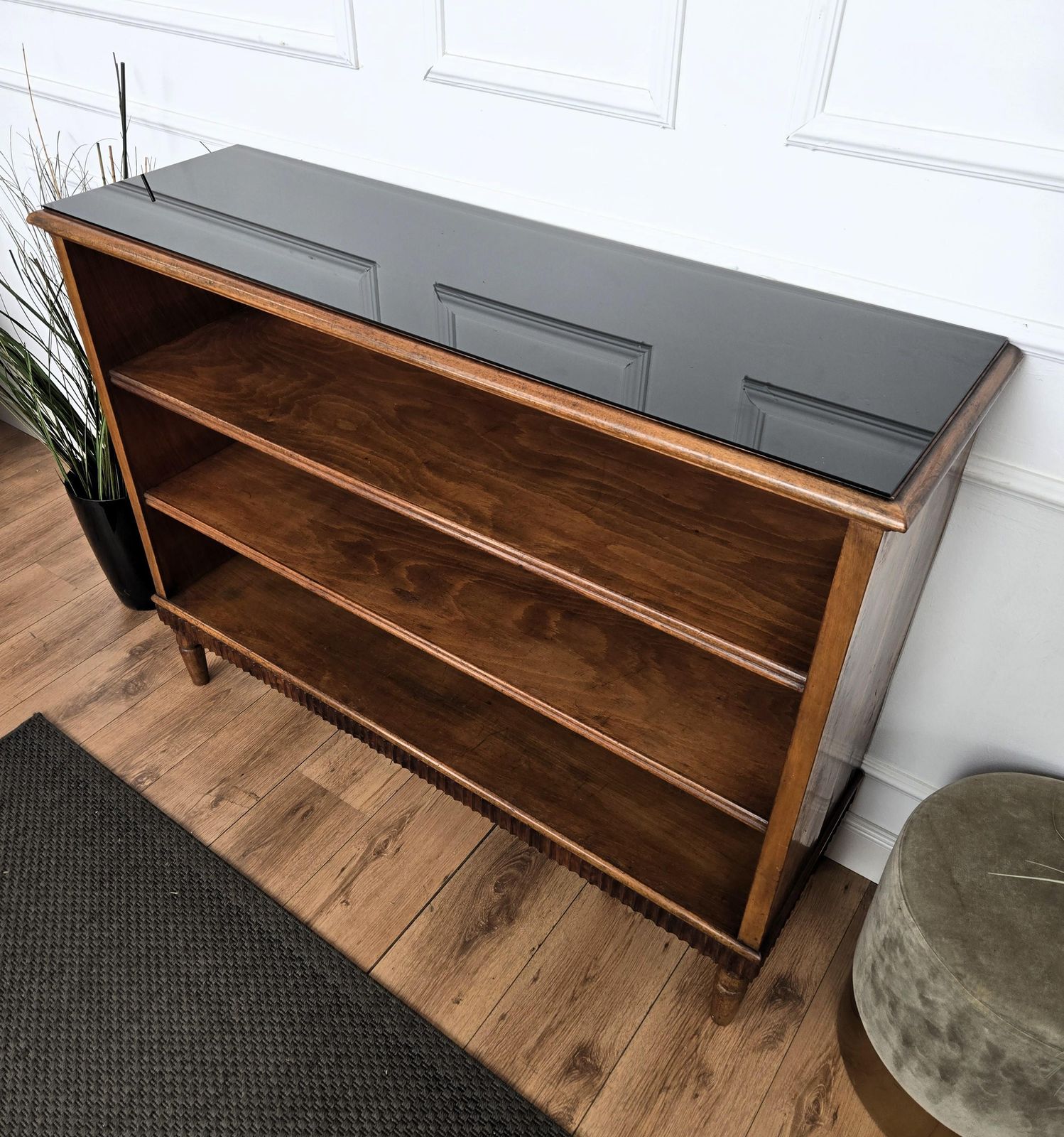 Midcentury Italian Walnut Burl Wood Three Shelves Open Bookcase Library photo buy