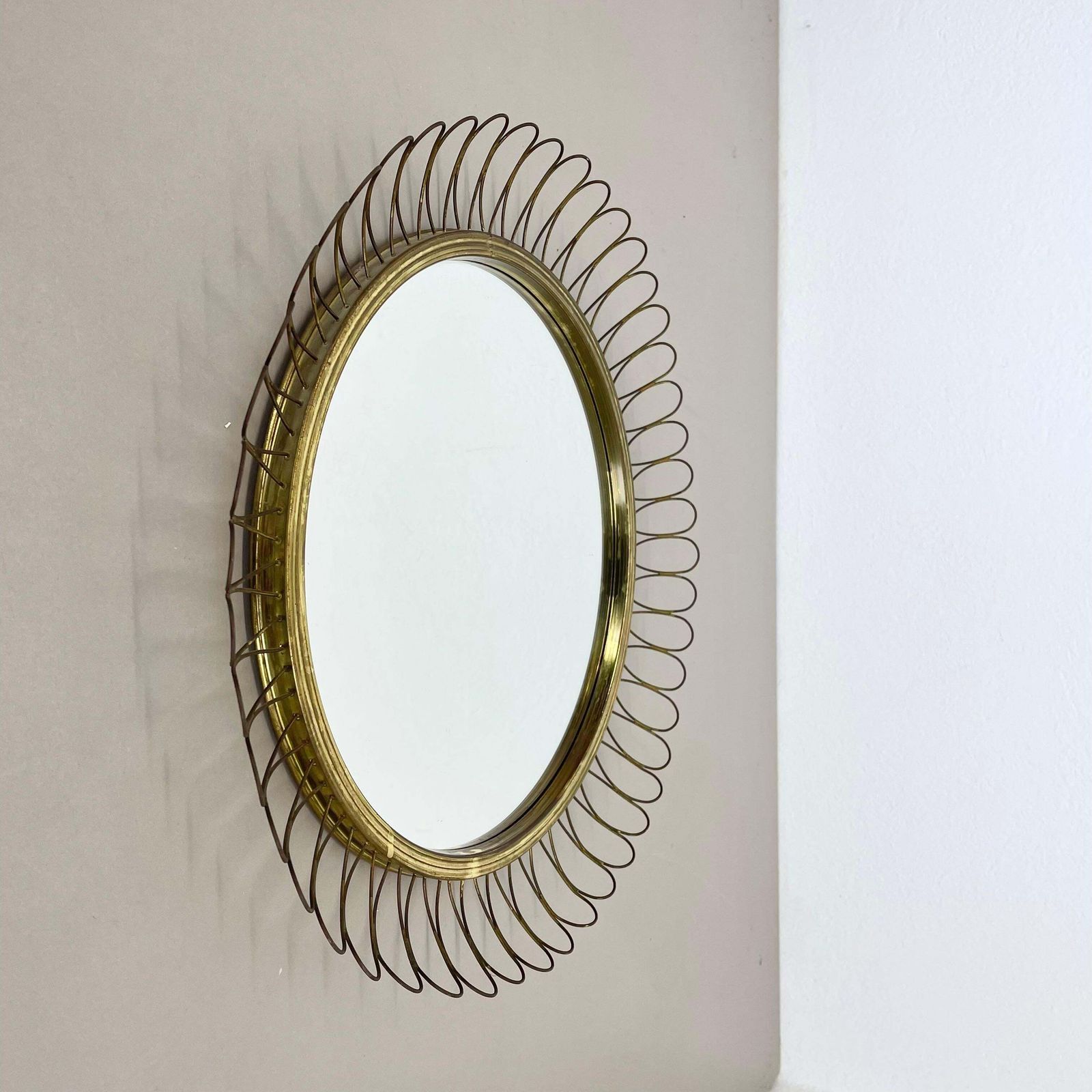 Brass Metal Round Mirror By Josef Frank For Svenskt Tenn Attrib., Sweden, 1960s photo for sale