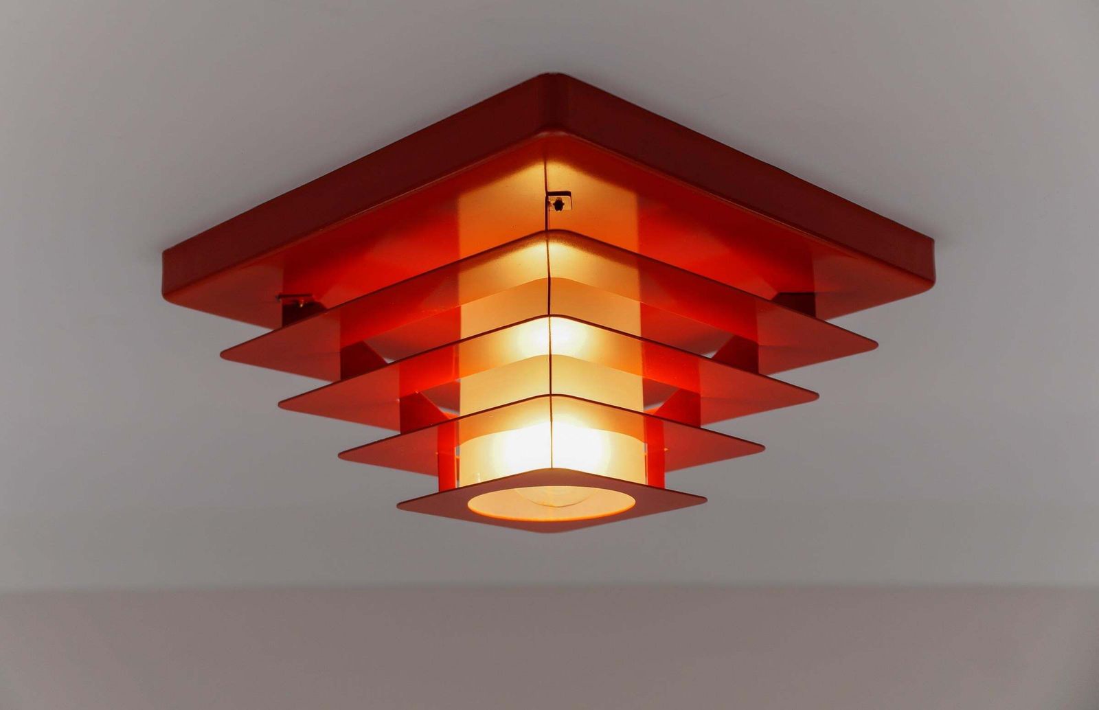 Stunning Space Age Lamp In Pyramid Shape Made Of Metal And Glass, 1960s photo for sale