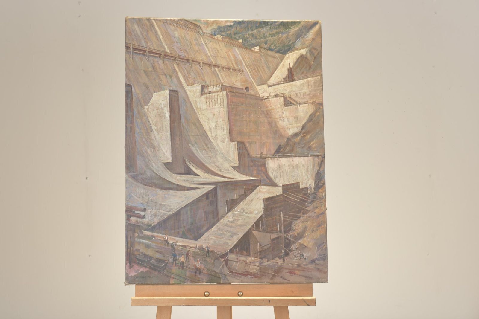 Oil Painting, Dam By Franz Edwin Gehrig Targis, Circa 1958