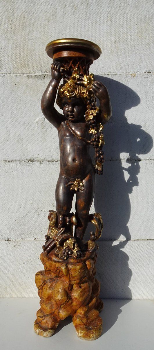 Italian Gilded And Carved Wooden Cherub Pedestal Plant Stand, 1970s photo furniture