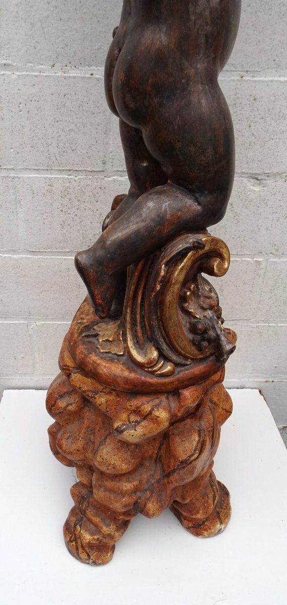 Home Decor Italian Gilded And Carved Wooden Cherub Pedestal Plant Stand, 1970s photo