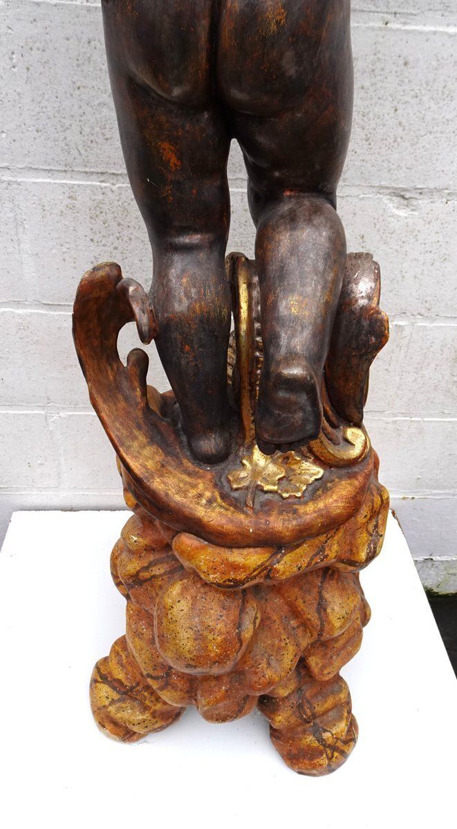 photo buy Italian Gilded And Carved Wooden Cherub Pedestal Plant Stand, 1970s
