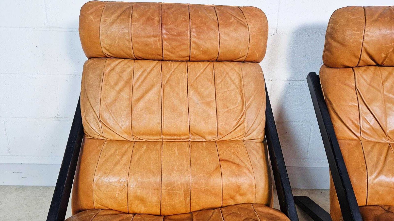 photo for sale 2 X Ueli Berger De Sede Vintage 1970s Danish Design Leather Easy Lounge Chairs Pg012