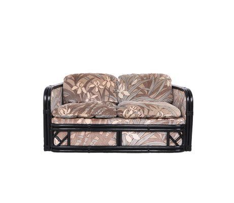 photo buy Vintage Bamboo 2 Seater Sofa With Floral Velvet Fabric, 1970s