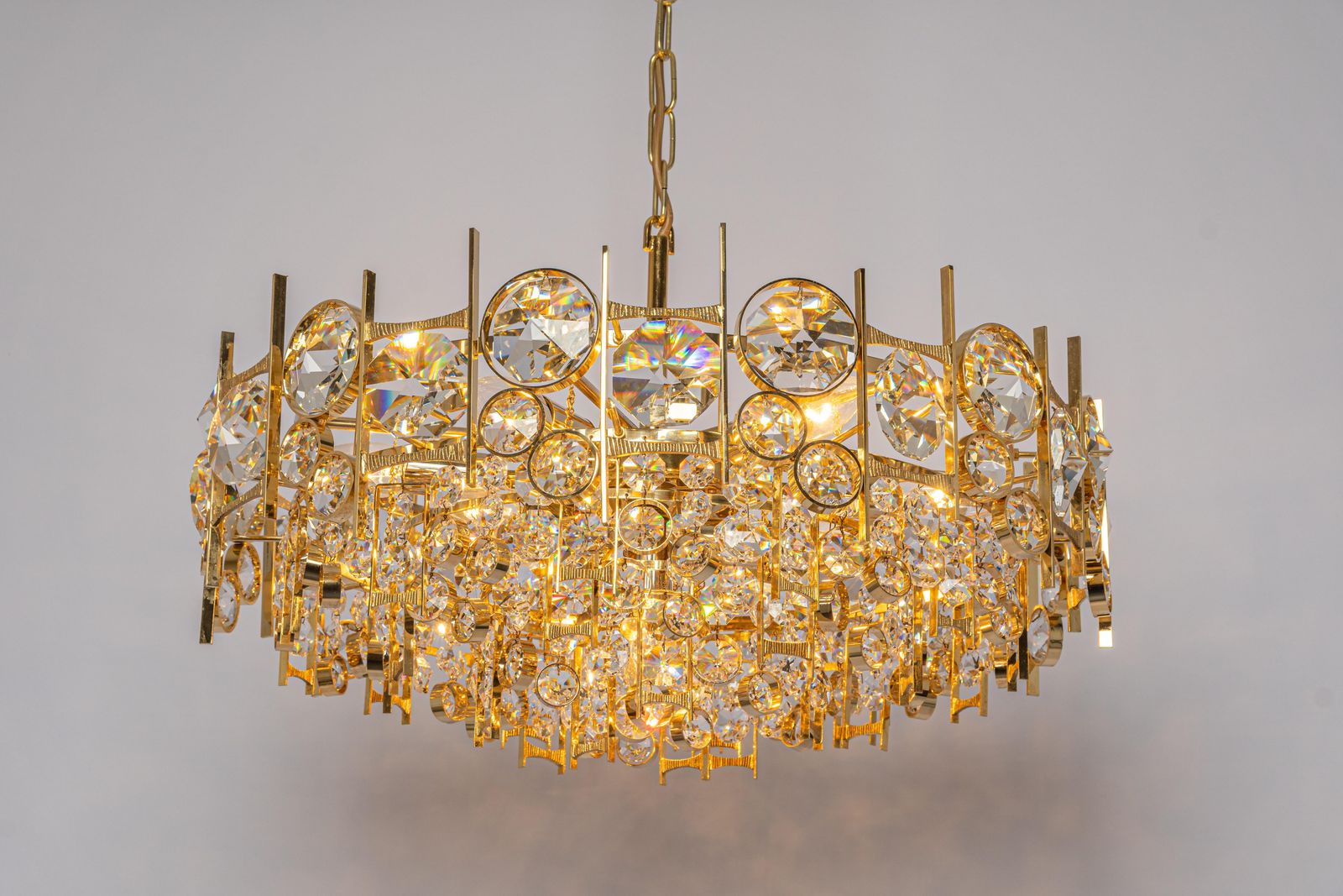 Large Gilt Brass And Crystal Chandelier, By Palwa, Germany, 1970s photo vintage