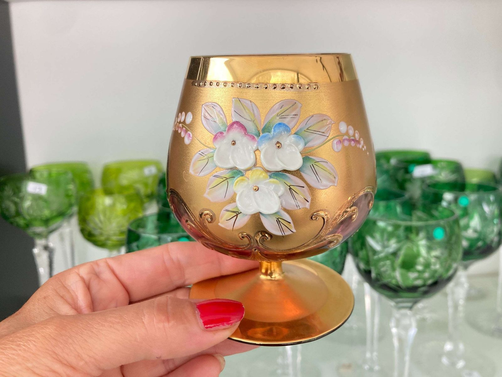 Czech Republic Cognac Glass | 1pc | Gold Pink | Glass Art