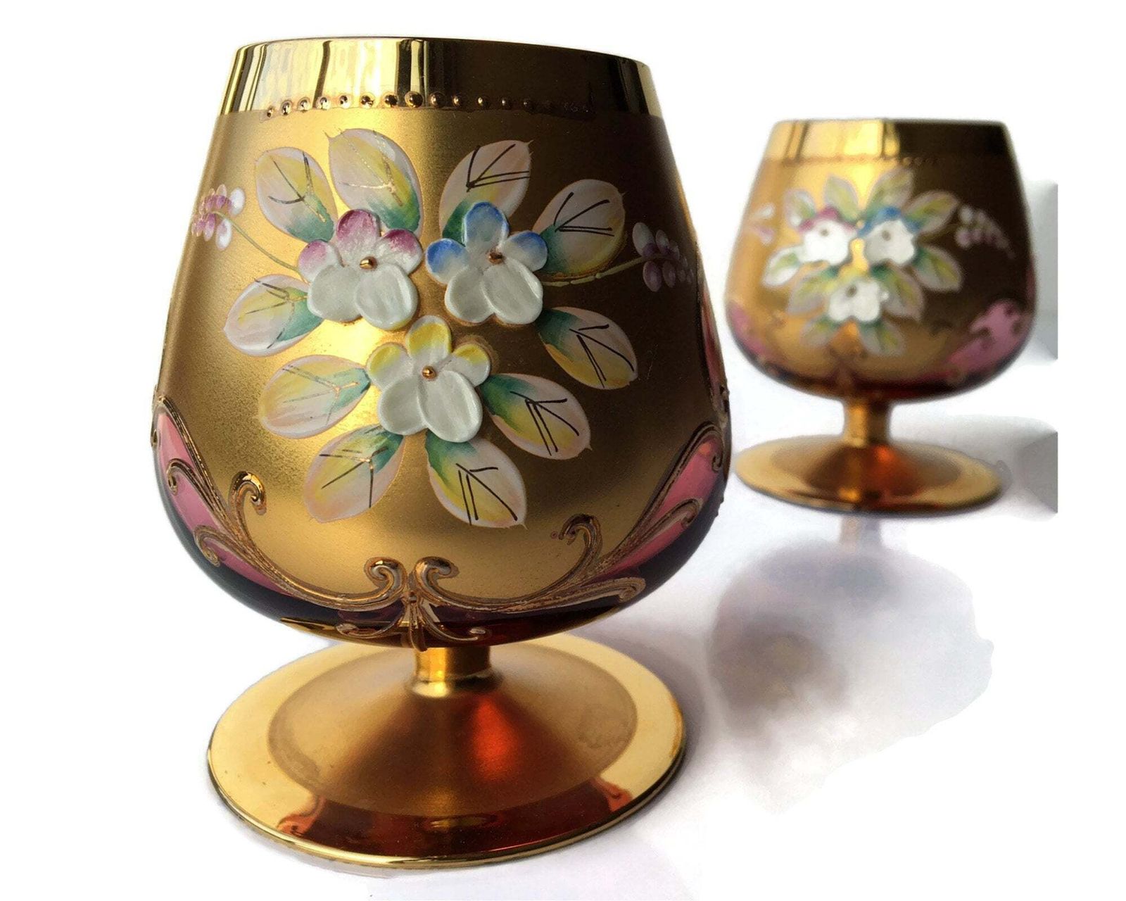 Czech Republic Cognac Glass | 1pc | Gold Pink | Glass Art photo furniture
