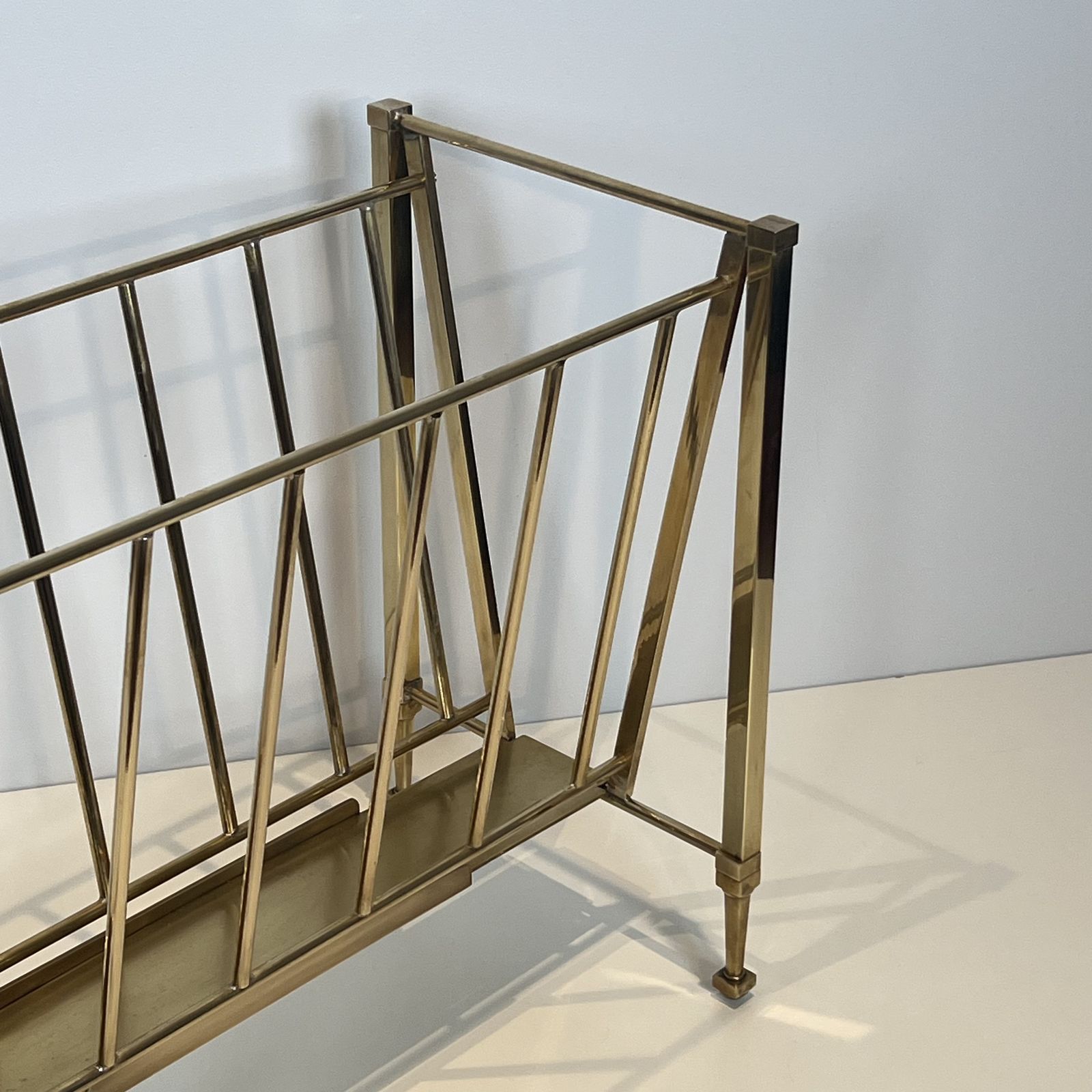 photo for sale Neoclassical Style Brass Magazine Rack Attributed To The Ramsay Company